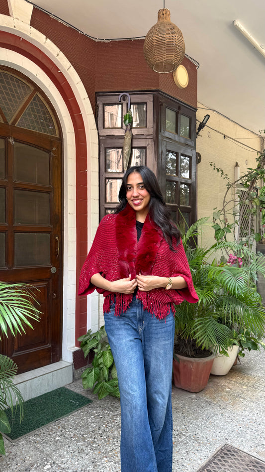 Glimmer Fur Shrug - Red (Free Size)