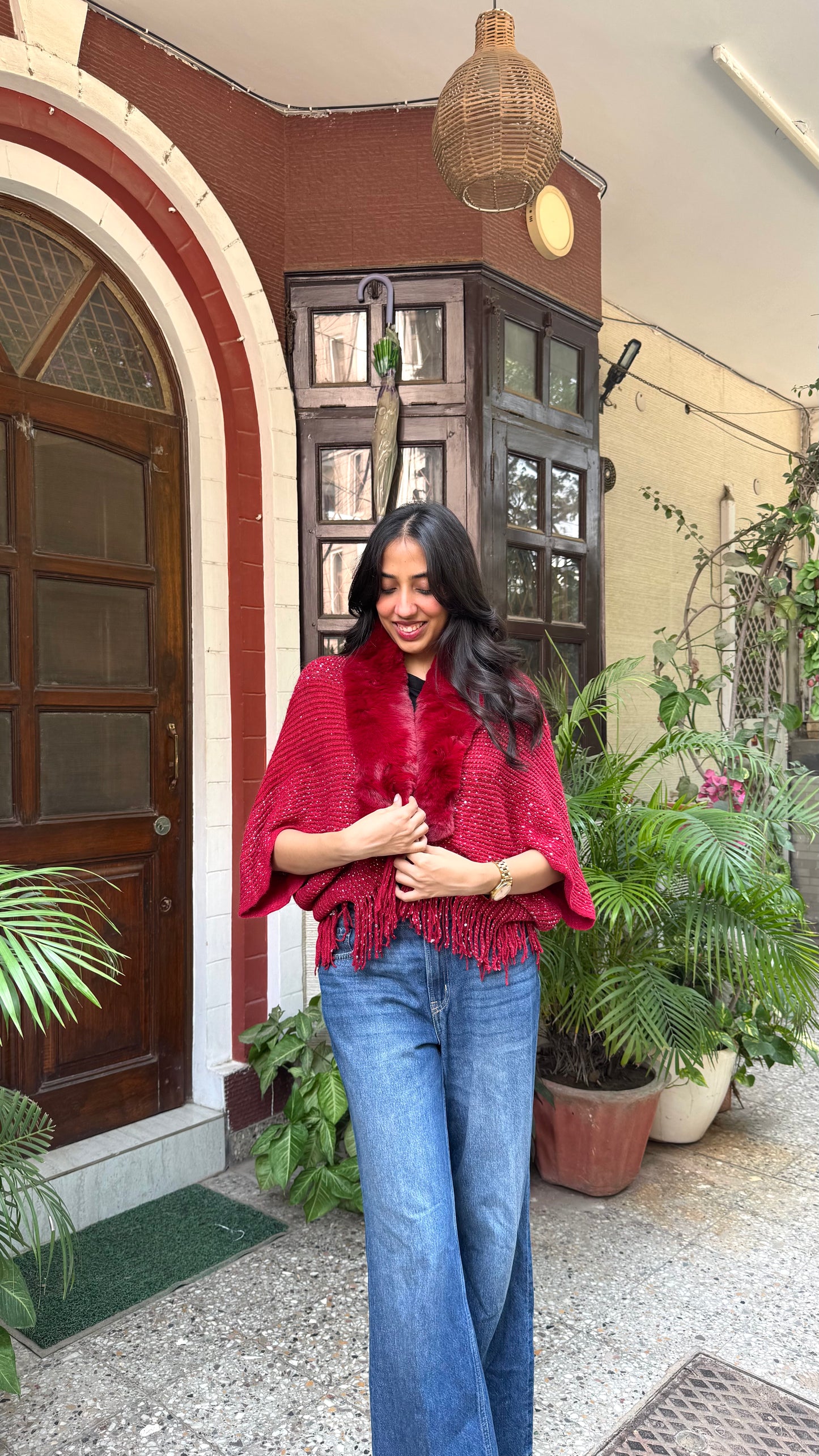 Glimmer Fur Shrug - Red (Free Size)