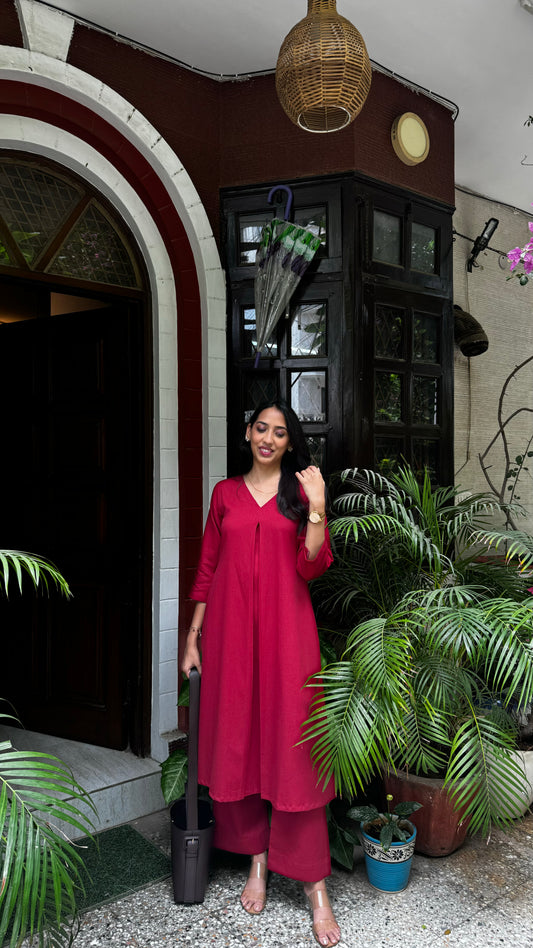 PRE-ORDER A-Line Cotton/Linen Set - Maroon (Premium Collection)