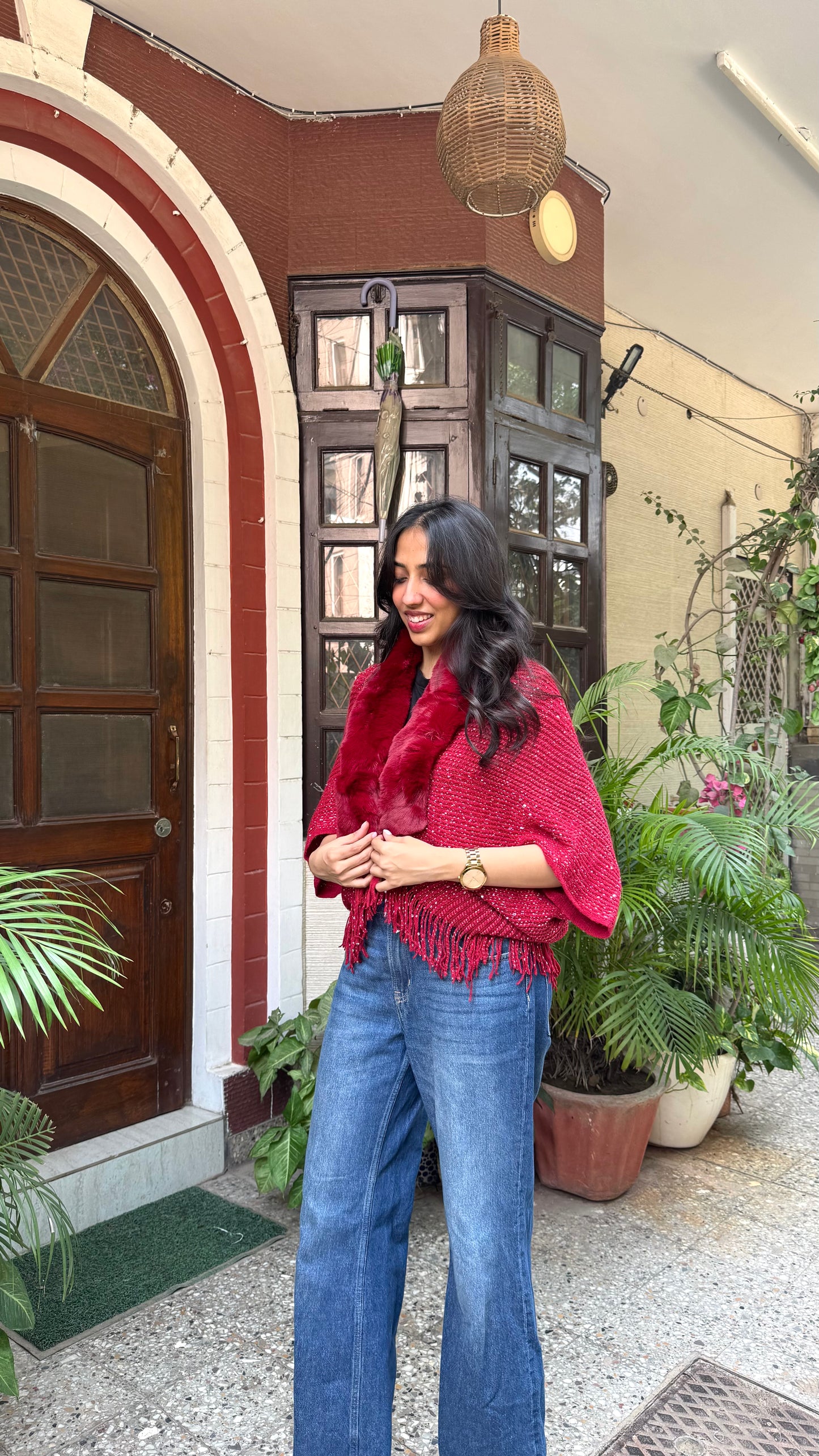 Glimmer Fur Shrug - Red (Free Size)