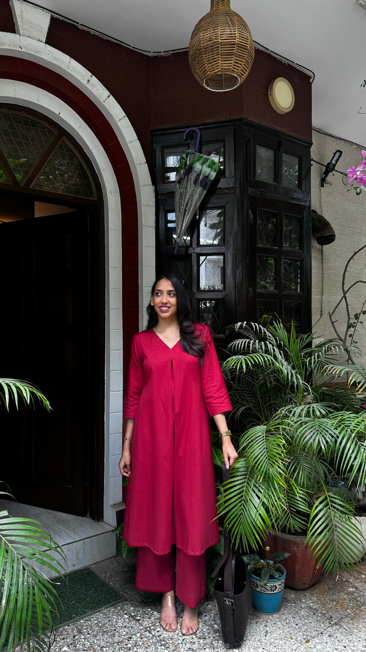 A-Line Cotton/Linen Set - Maroon (Premium Collection)