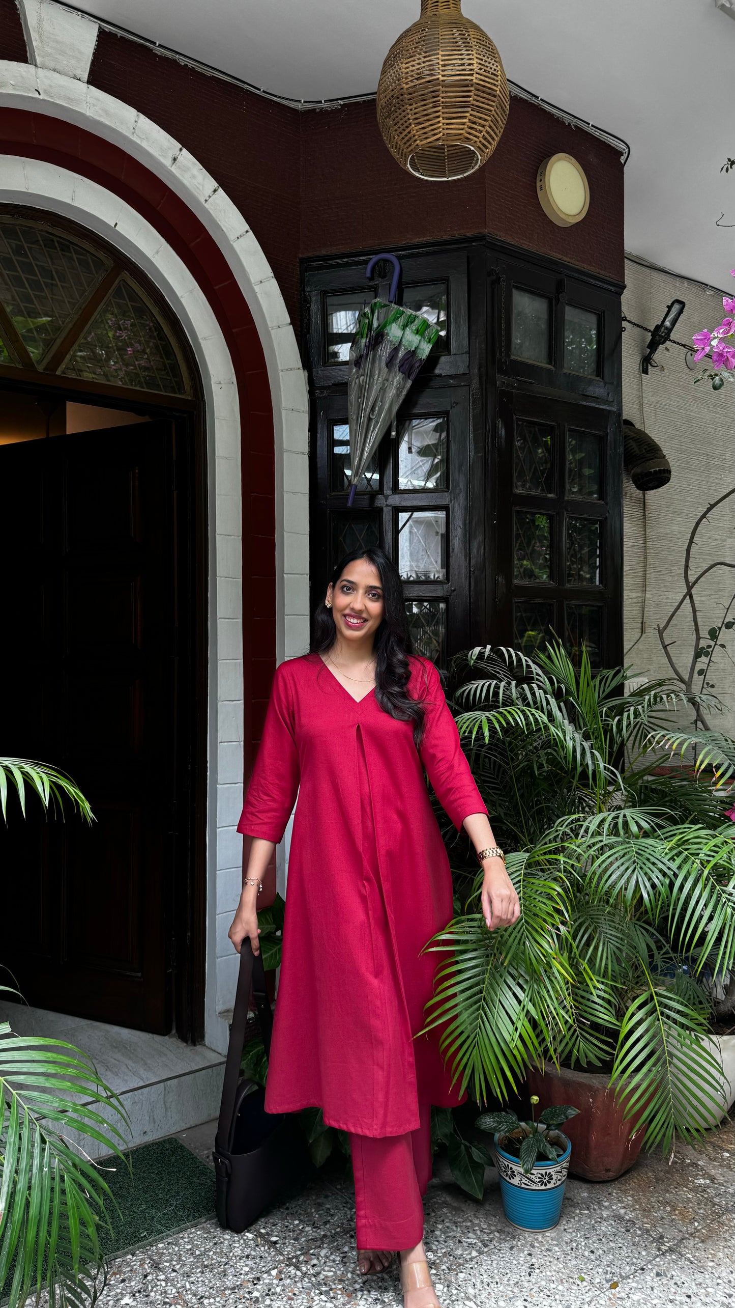 A-Line Cotton/Linen Set - Maroon (Premium Collection)