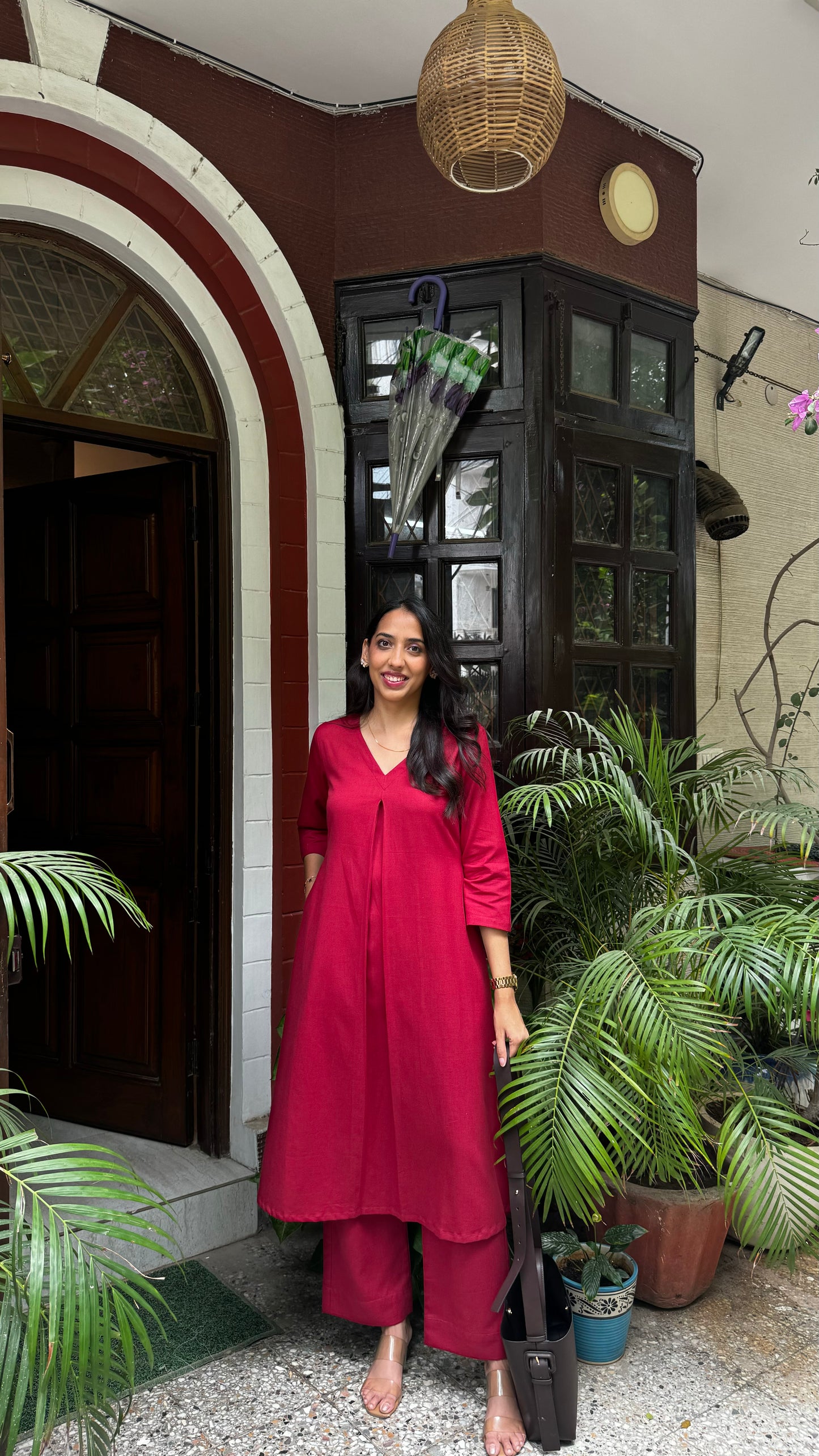 A-Line Cotton/Linen Set - Maroon (Premium Collection)