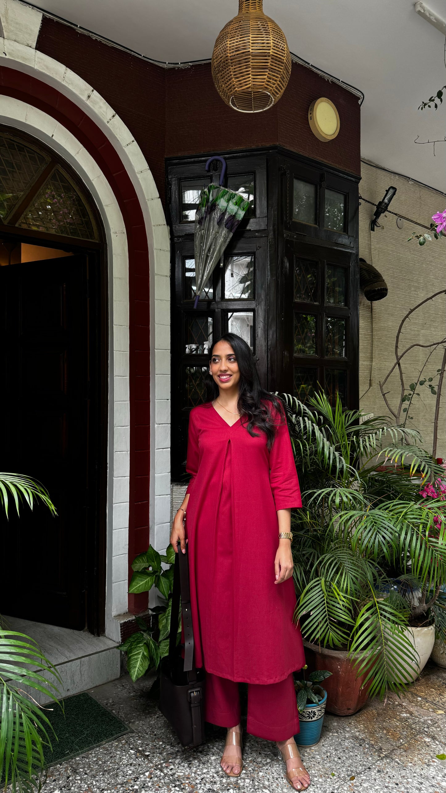 A-Line Cotton/Linen Set - Maroon (Premium Collection)