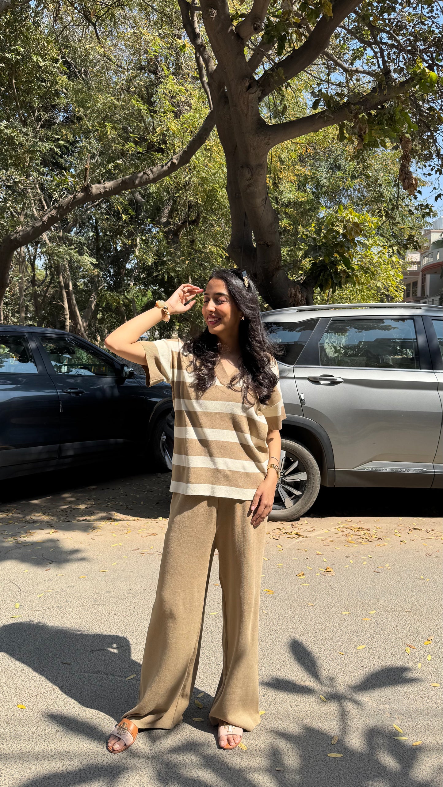 Super Striped Airport Set - Brown (Free Size) - Premium Collection