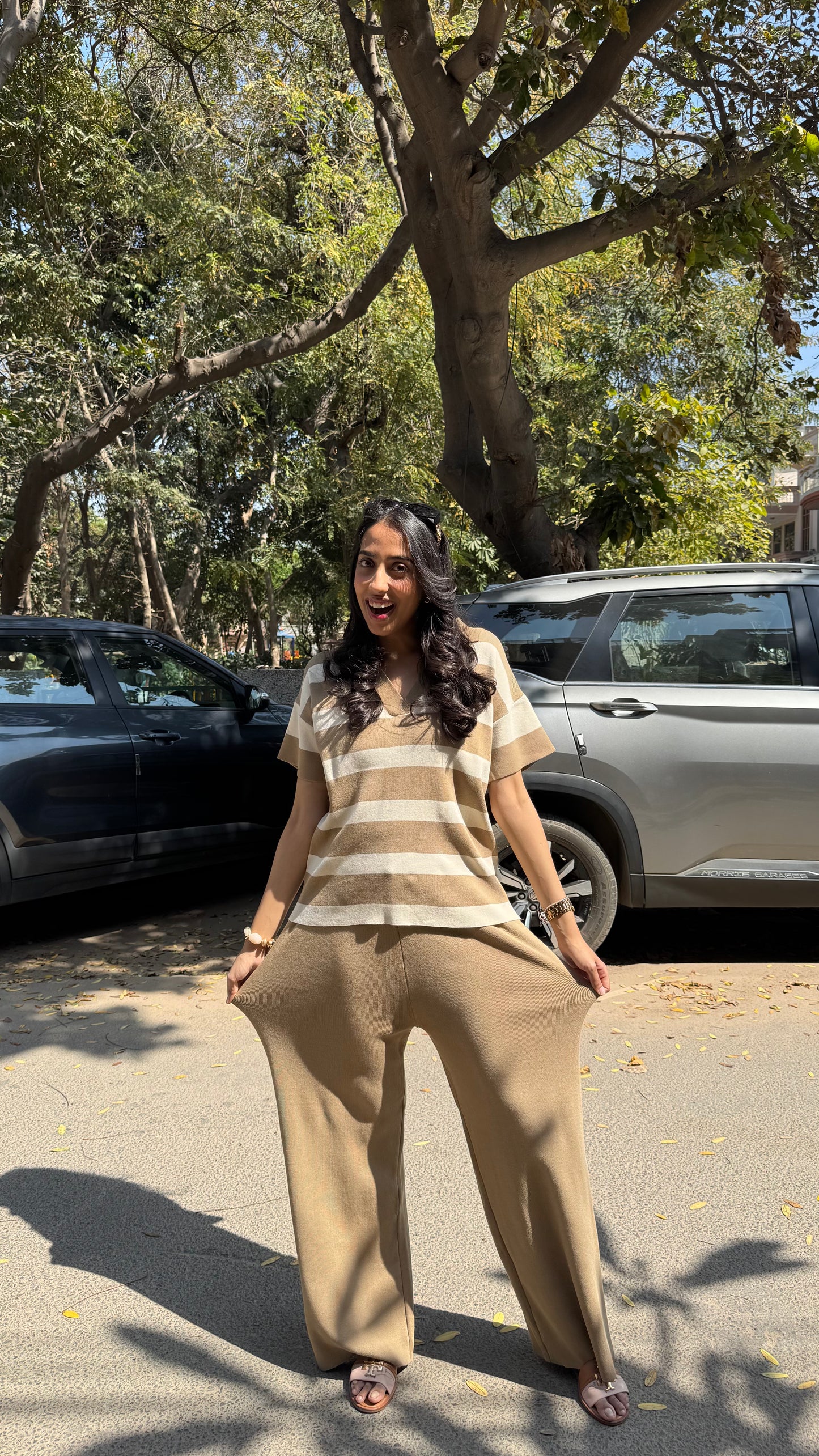 Super Striped Airport Set - Brown (Free Size) - Premium Collection