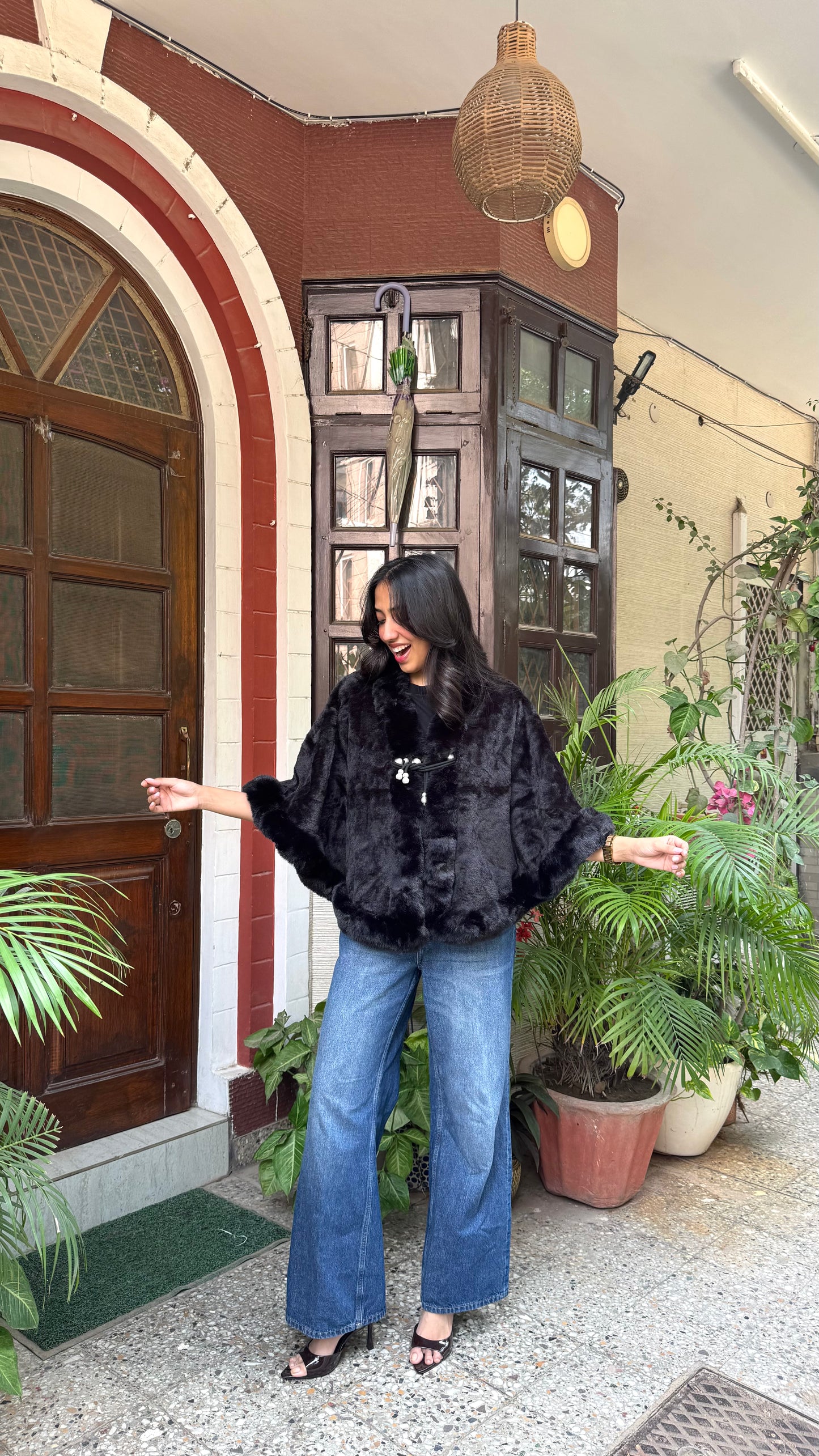 Luxury Crystal Fur Shrug - Black (Free Size)