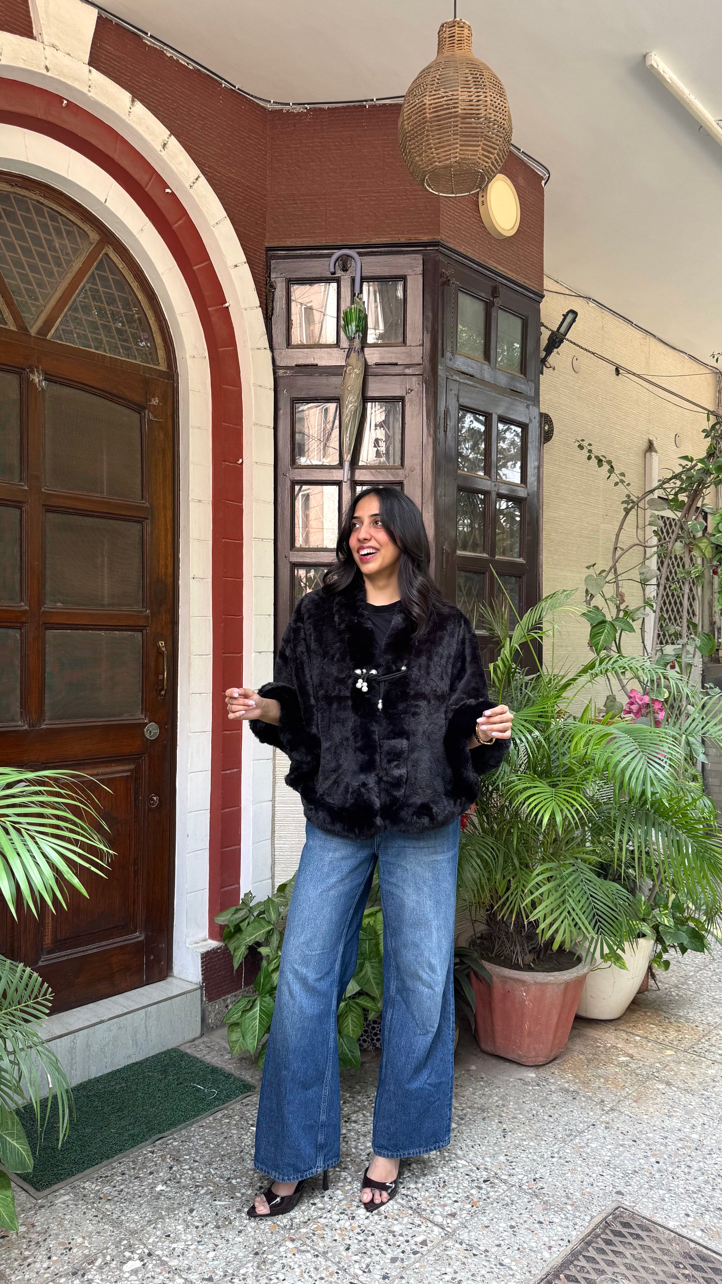 Luxury Crystal Fur Shrug - Black (Free Size)