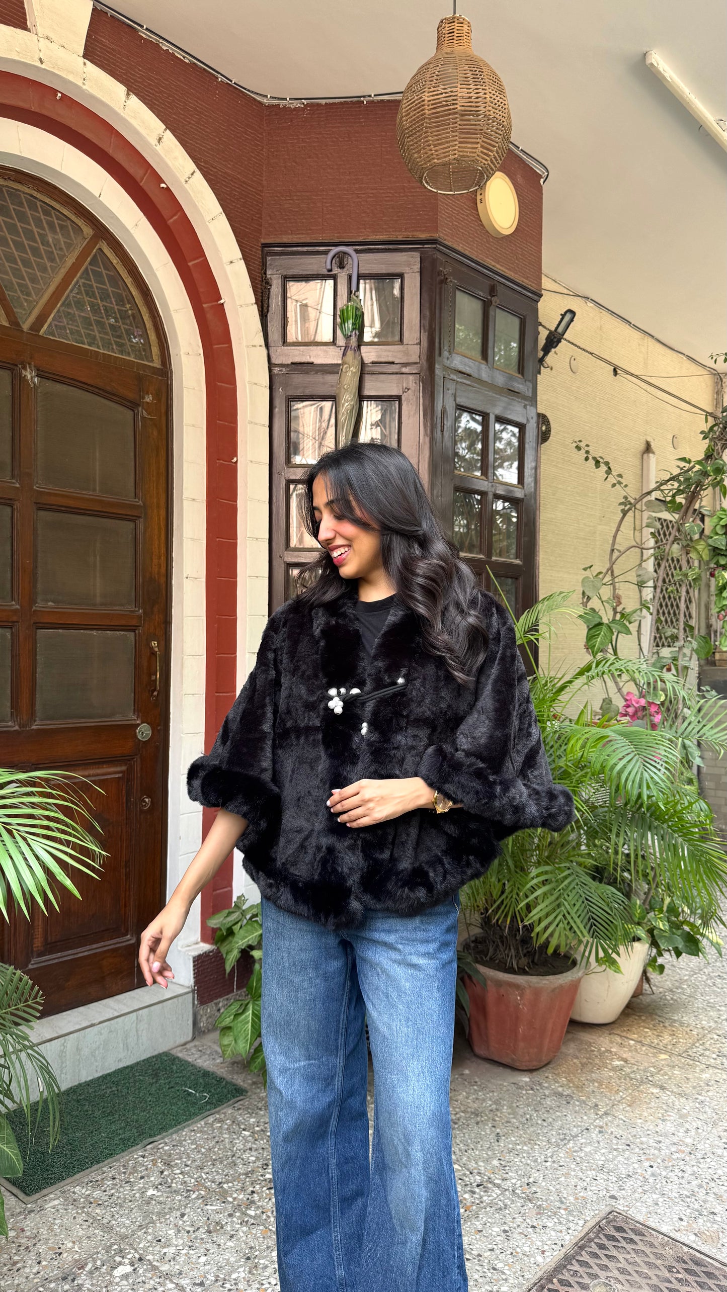 Luxury Crystal Fur Shrug - Black (Free Size)