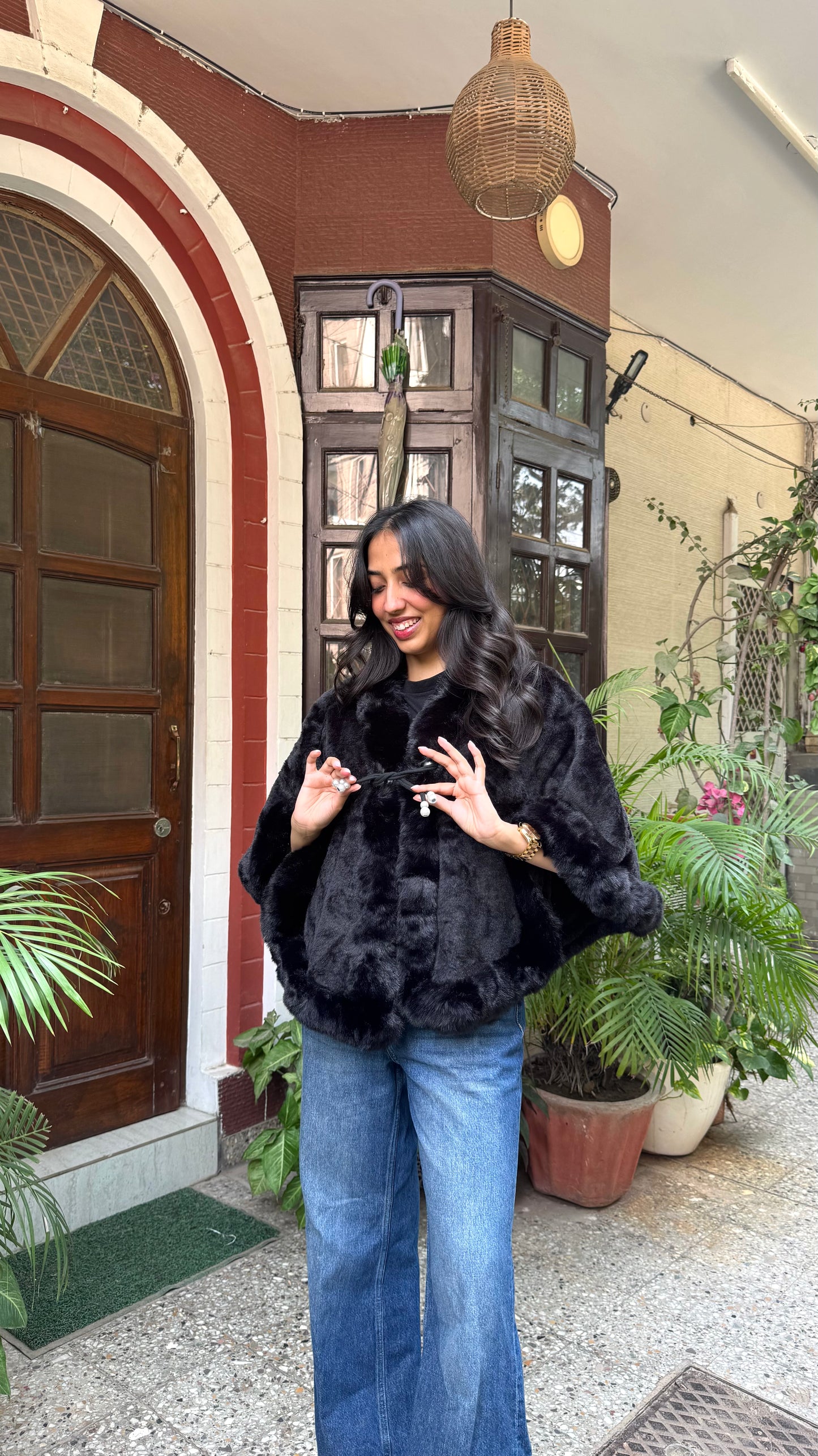 Luxury Crystal Fur Shrug - Black (Free Size)