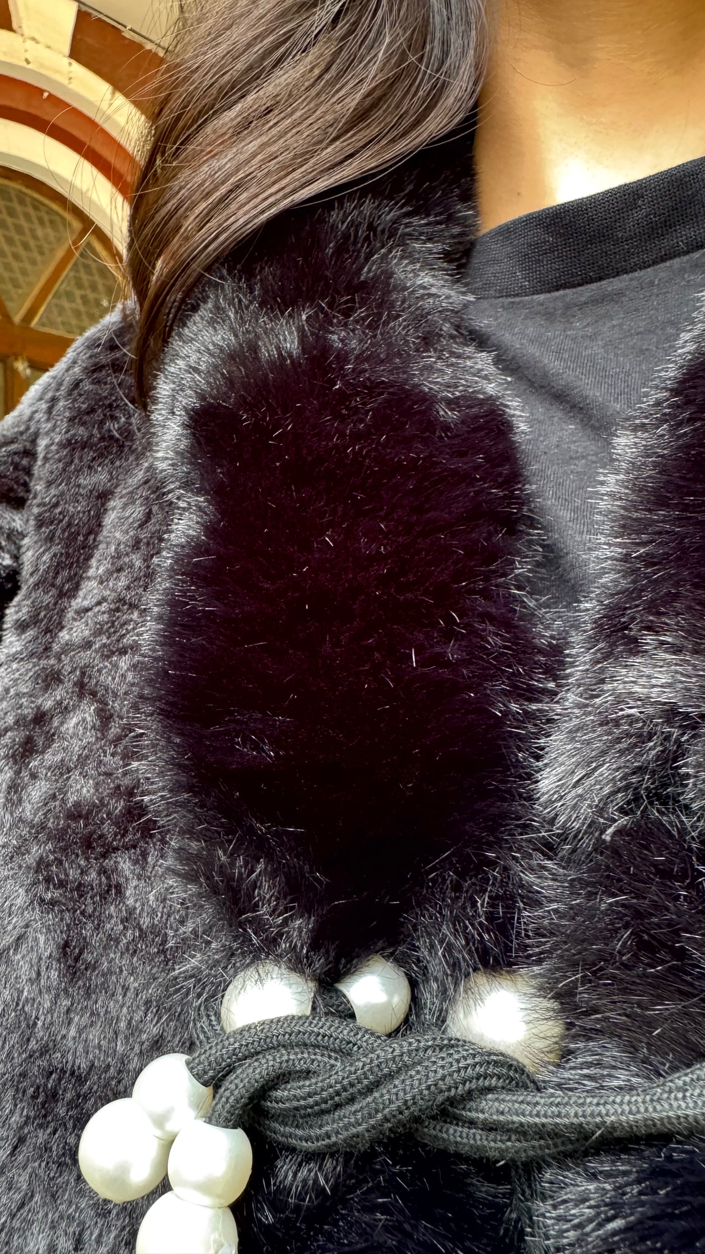 Luxury Crystal Fur Shrug - Black (Free Size)