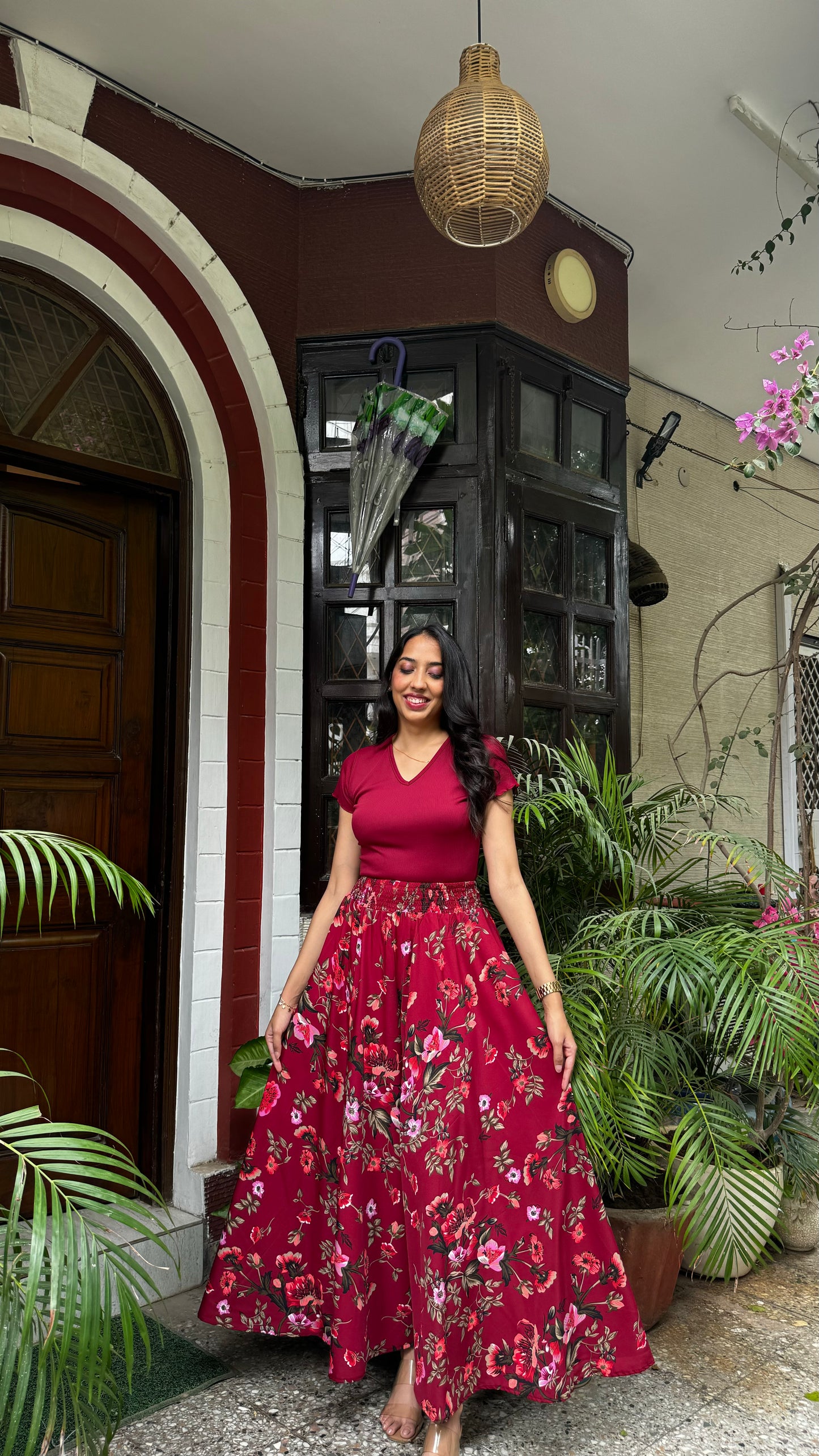 Midnight Maroon Floral Palazzo (Free Size)
