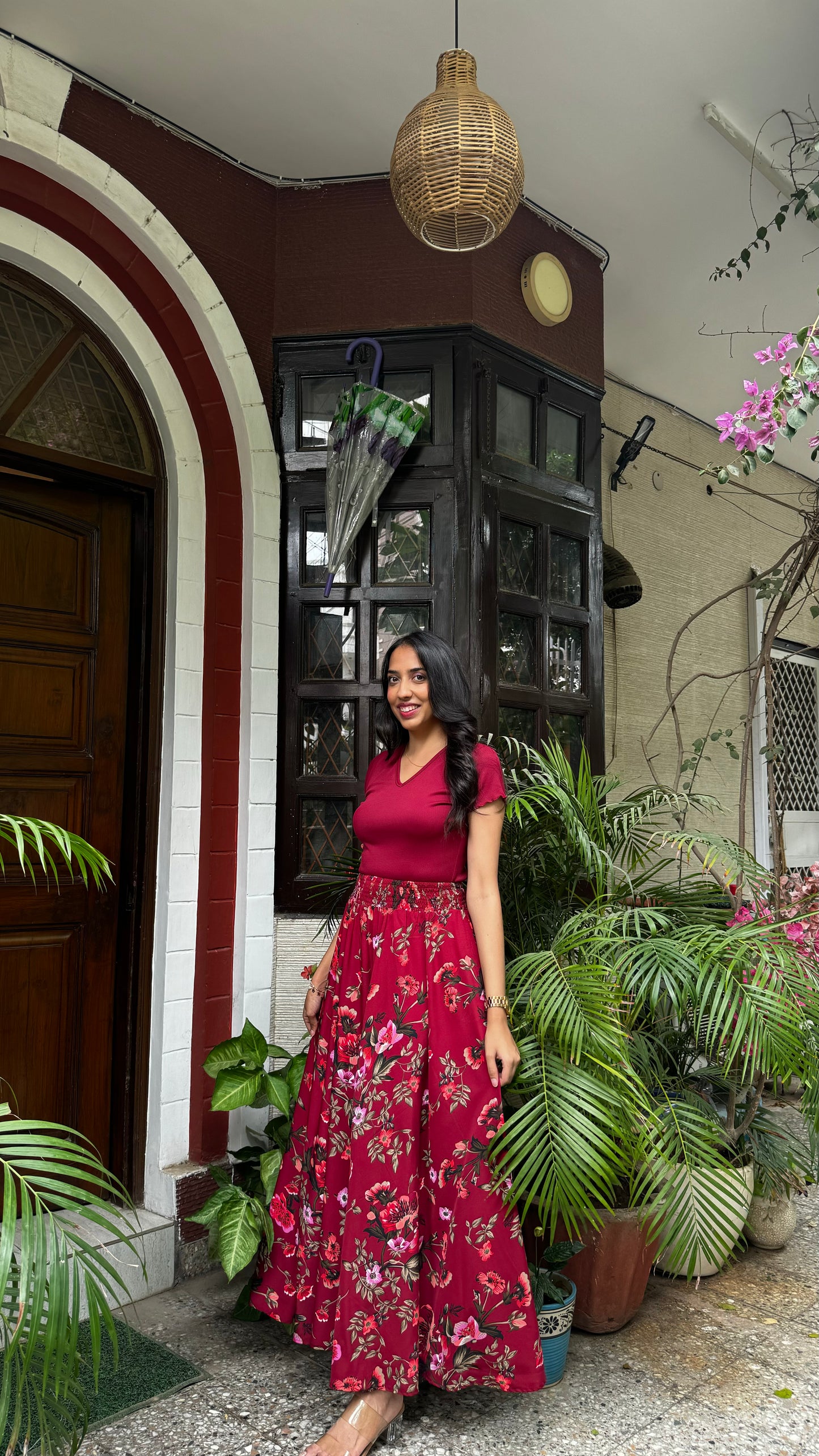 Midnight Maroon Floral Palazzo (Free Size)