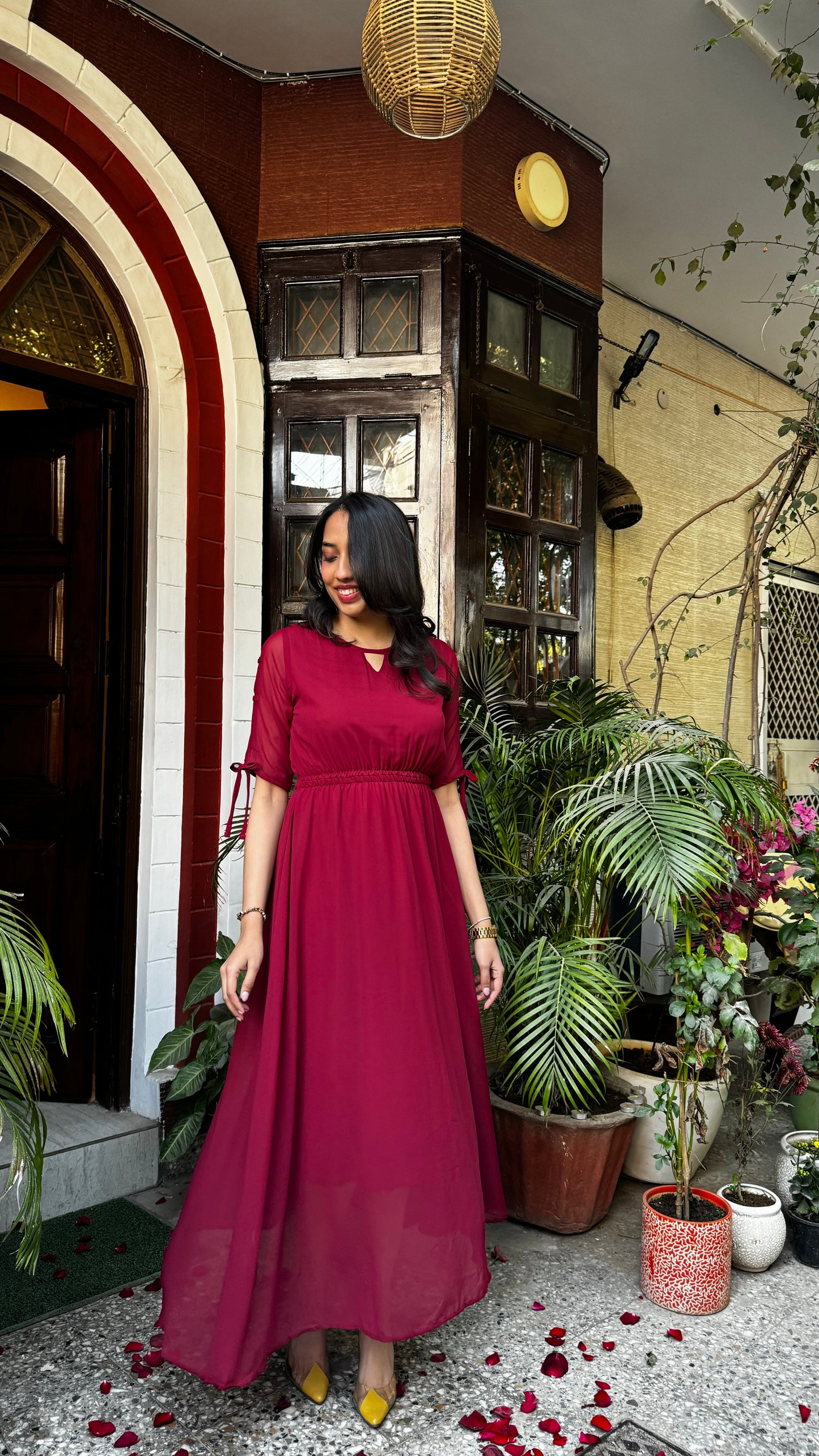 Maroon Georgette Maxi Dress