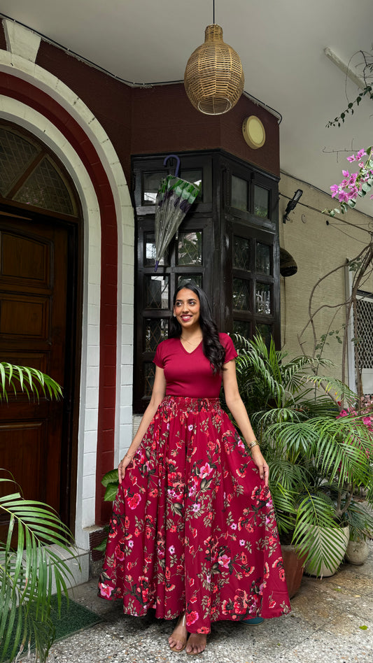 Midnight Maroon Floral Palazzo (Free Size)