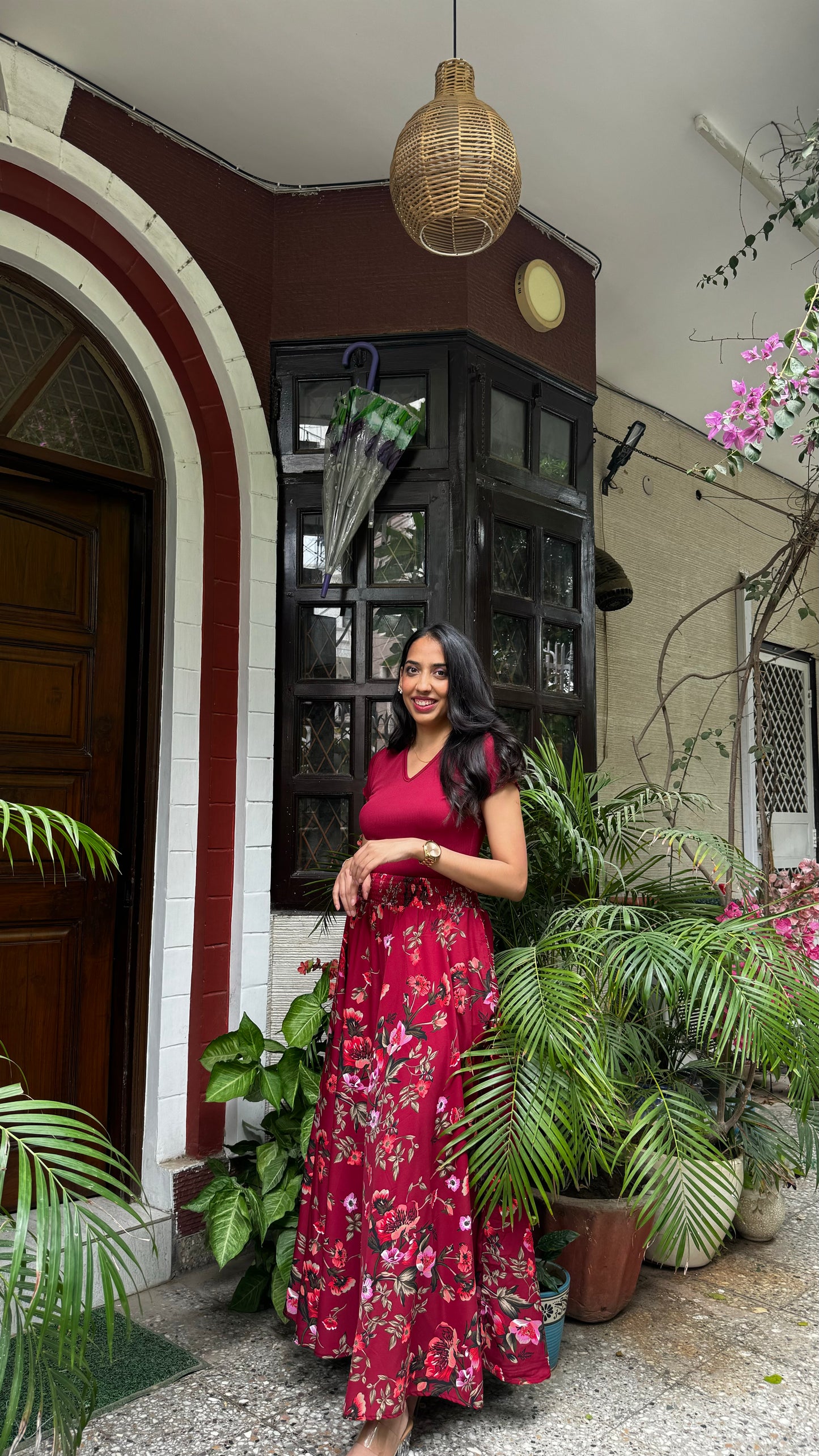 Midnight Maroon Floral Palazzo (Free Size)