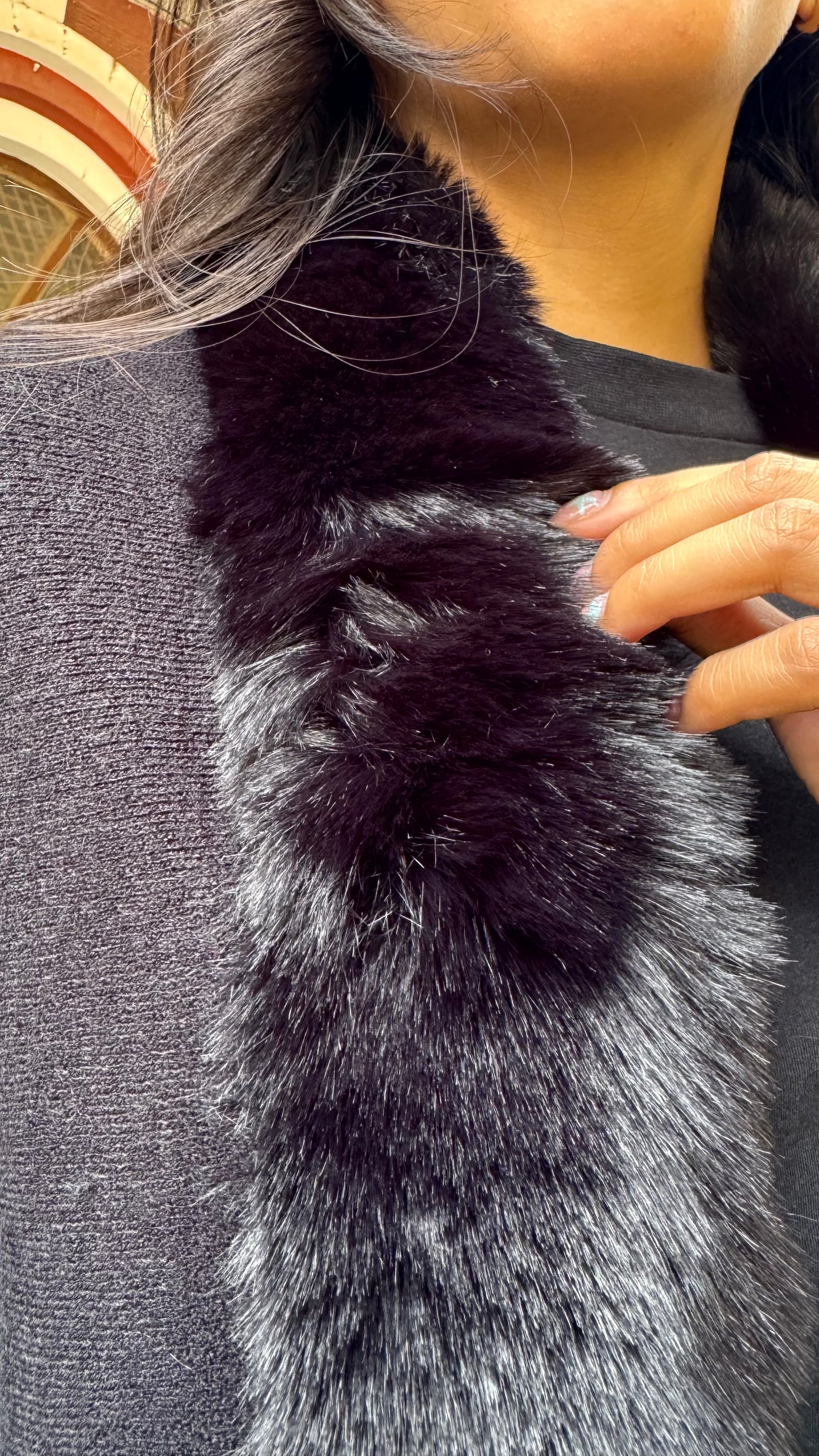 Faux Sleeve Fur Shrug - Black (Free Size)