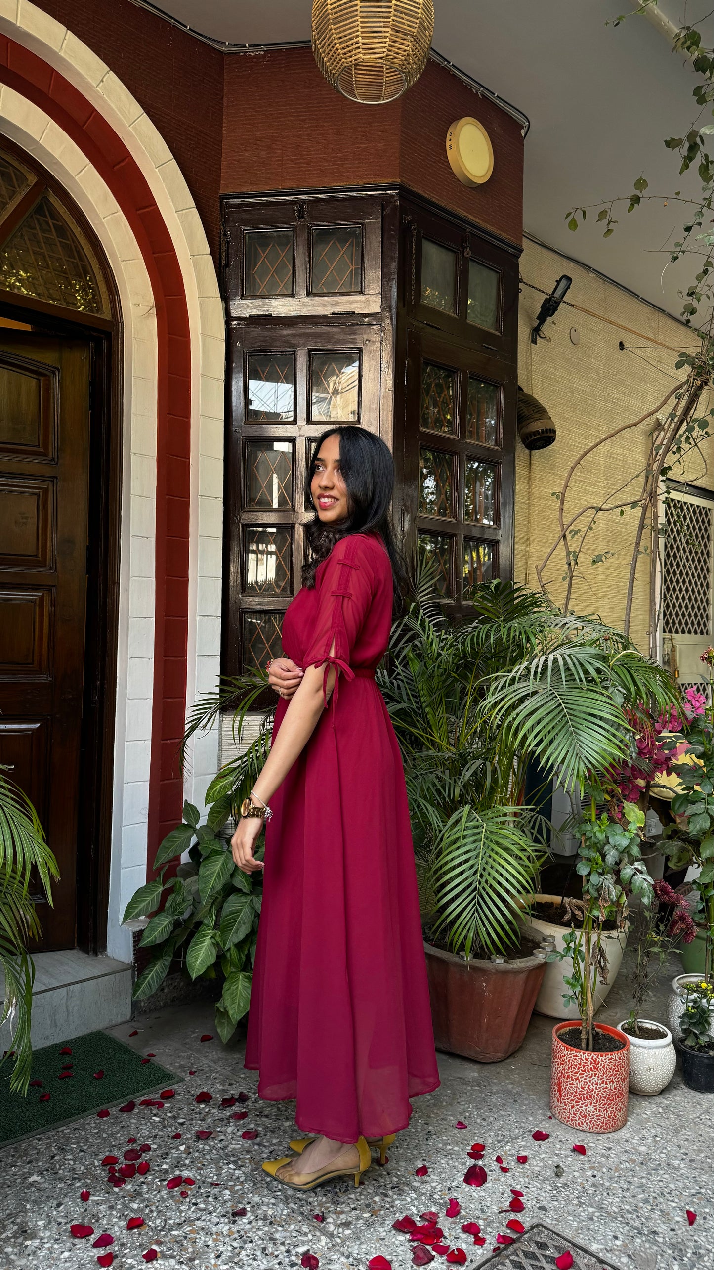 Maroon Georgette Maxi Dress