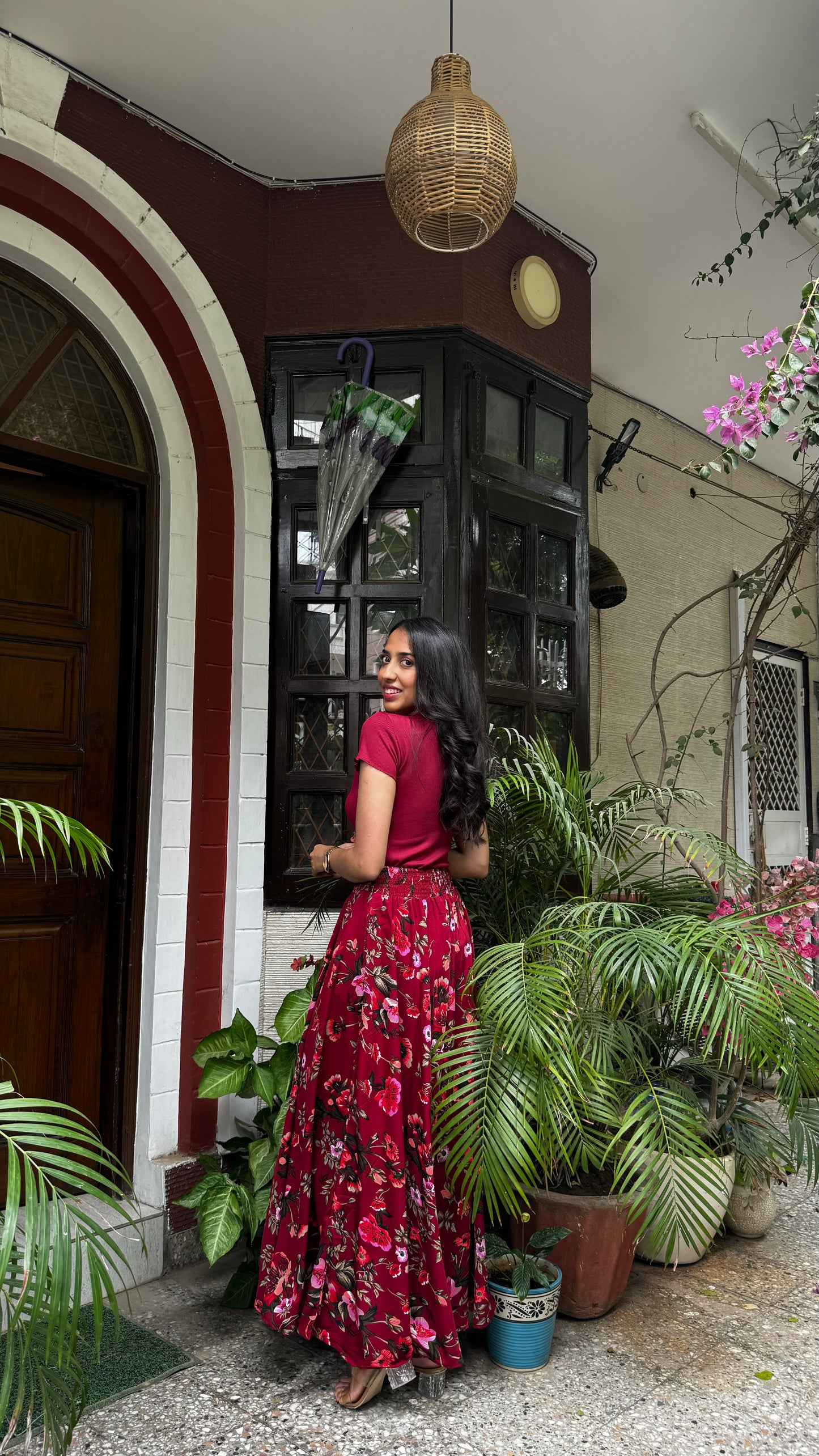 Midnight Maroon Floral Palazzo (Free Size)
