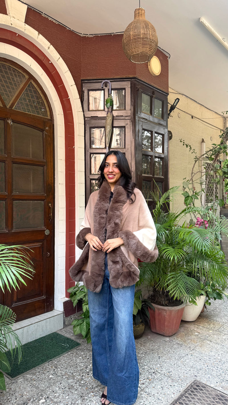 Luxury Brown/Beige Fur Ombre Shrug - (Free Size)
