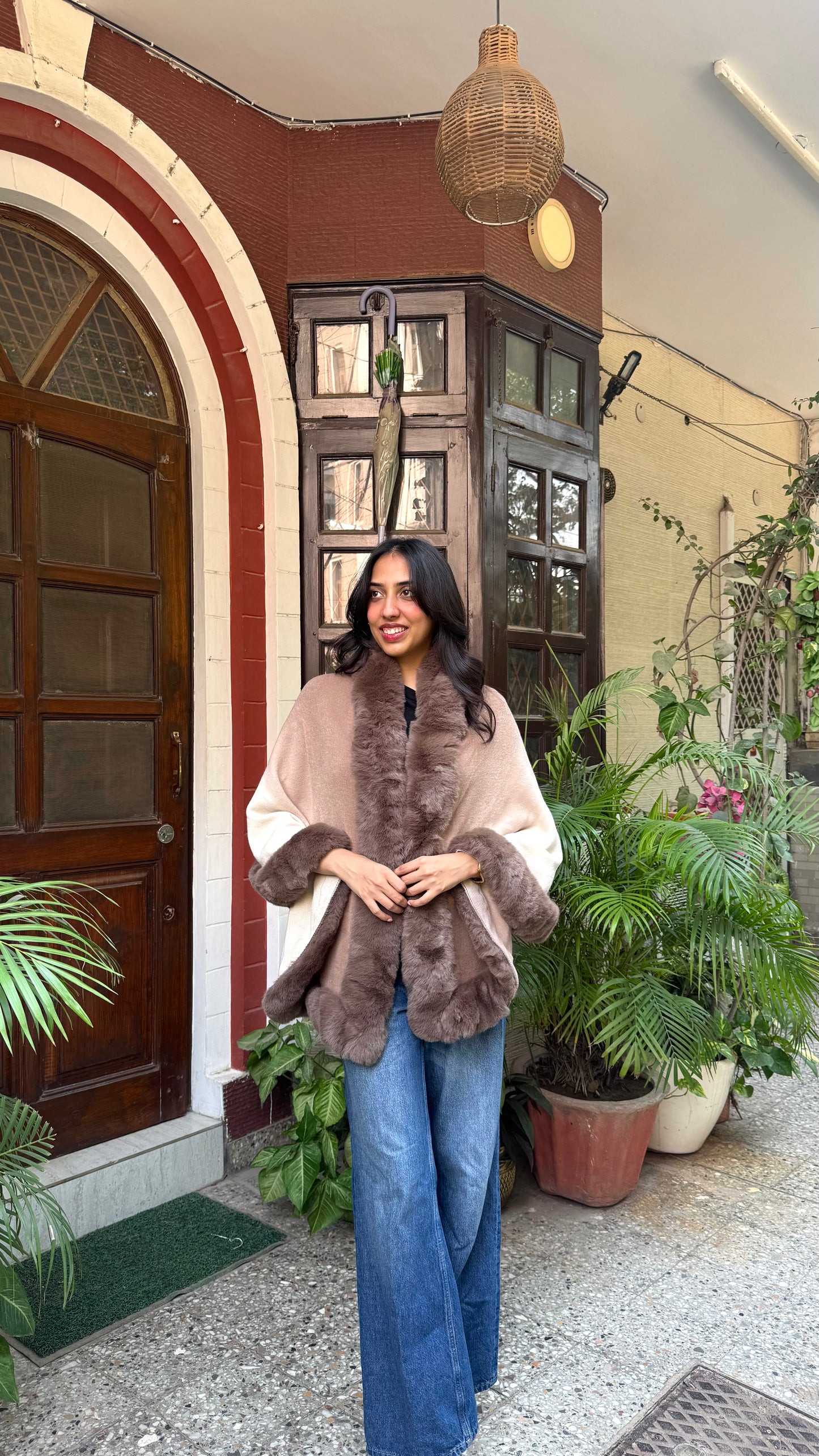 Luxury Brown/Beige Fur Ombre Shrug - (Free Size)