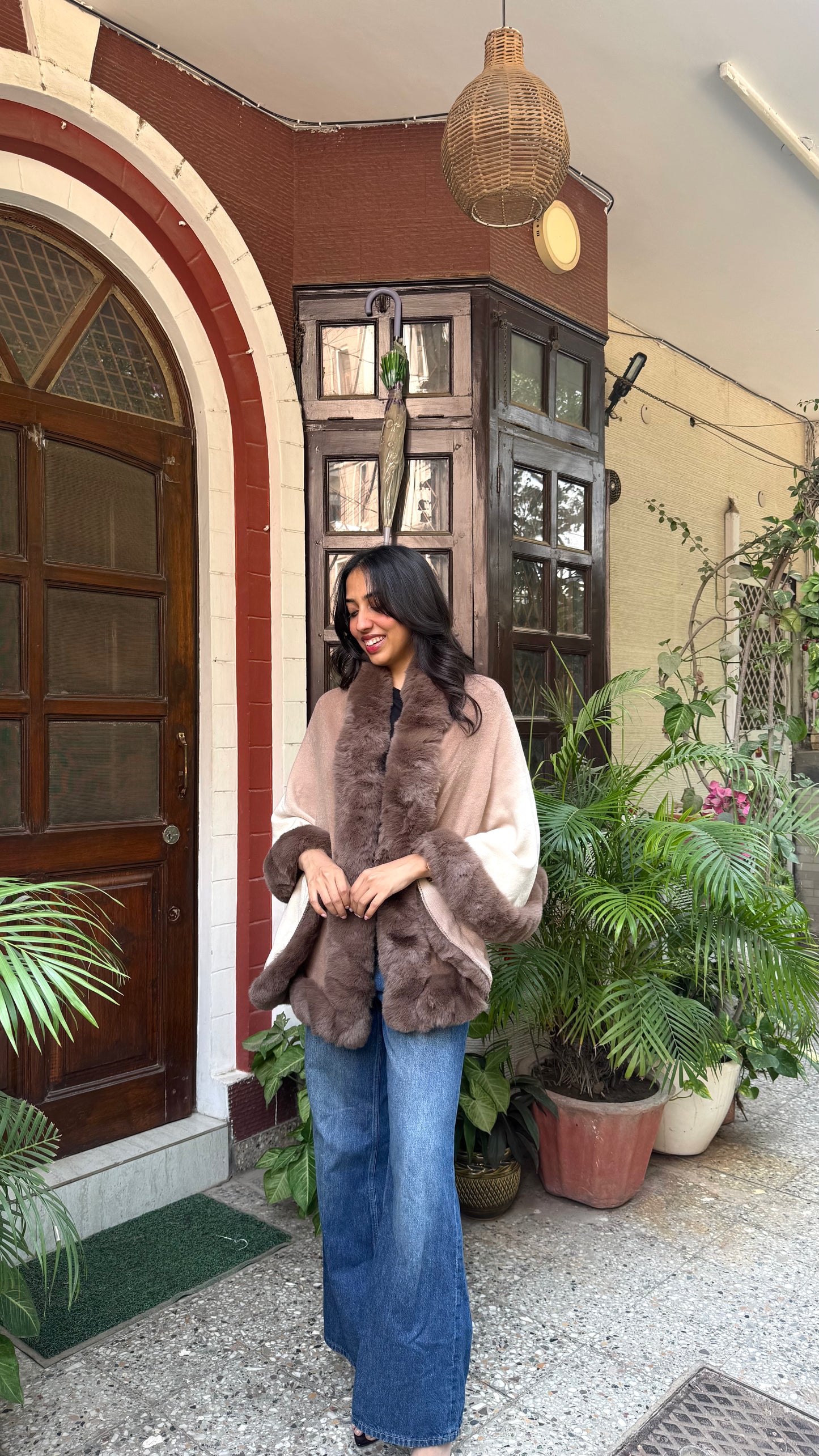 Luxury Brown/Beige Fur Ombre Shrug - (Free Size)