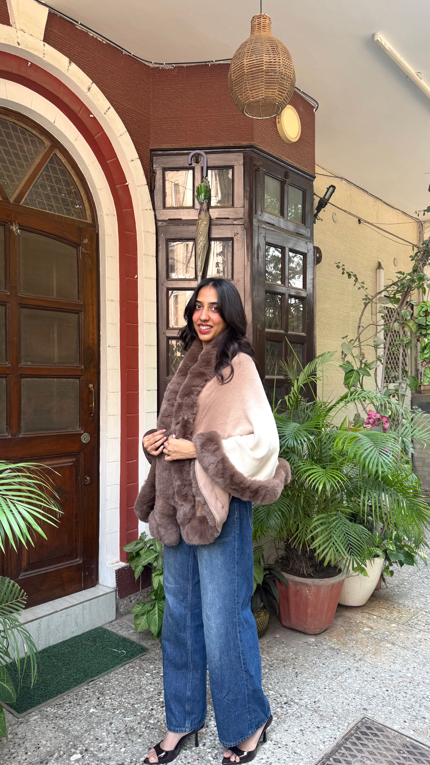 Luxury Brown/Beige Fur Ombre Shrug - (Free Size)