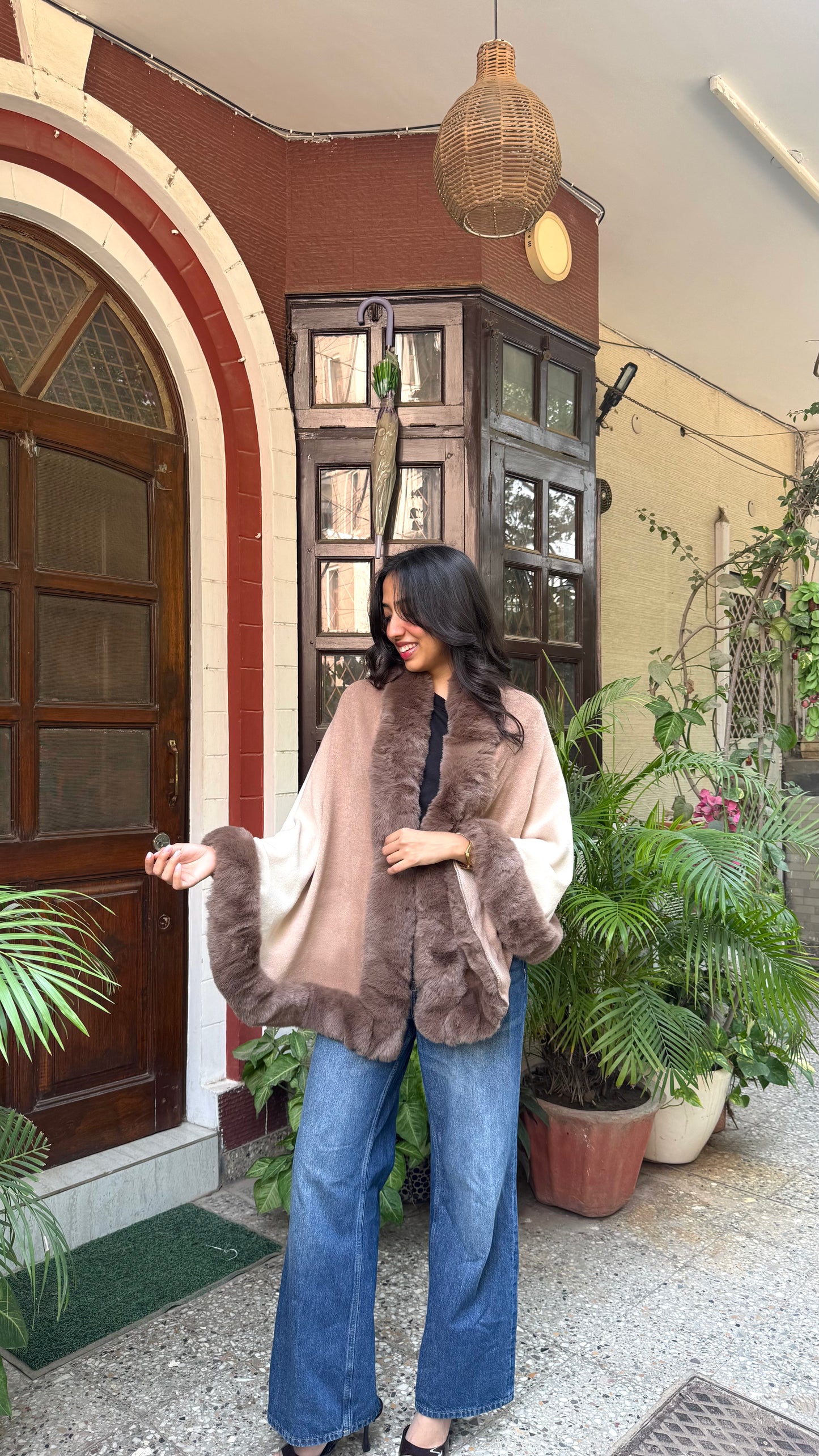 Luxury Brown/Beige Fur Ombre Shrug - (Free Size)
