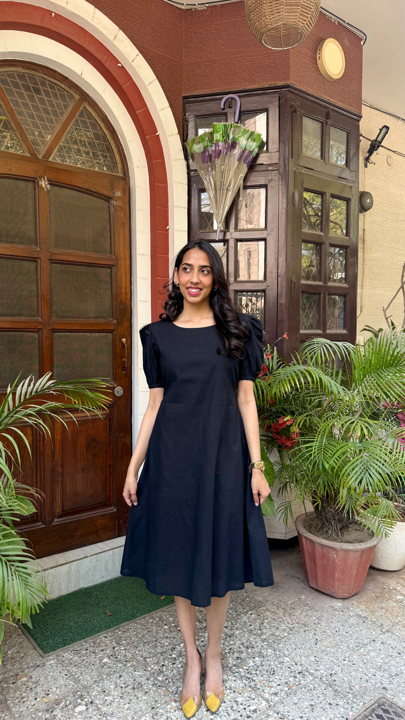 Black Schiffli Bow Cotton Dress – Midi