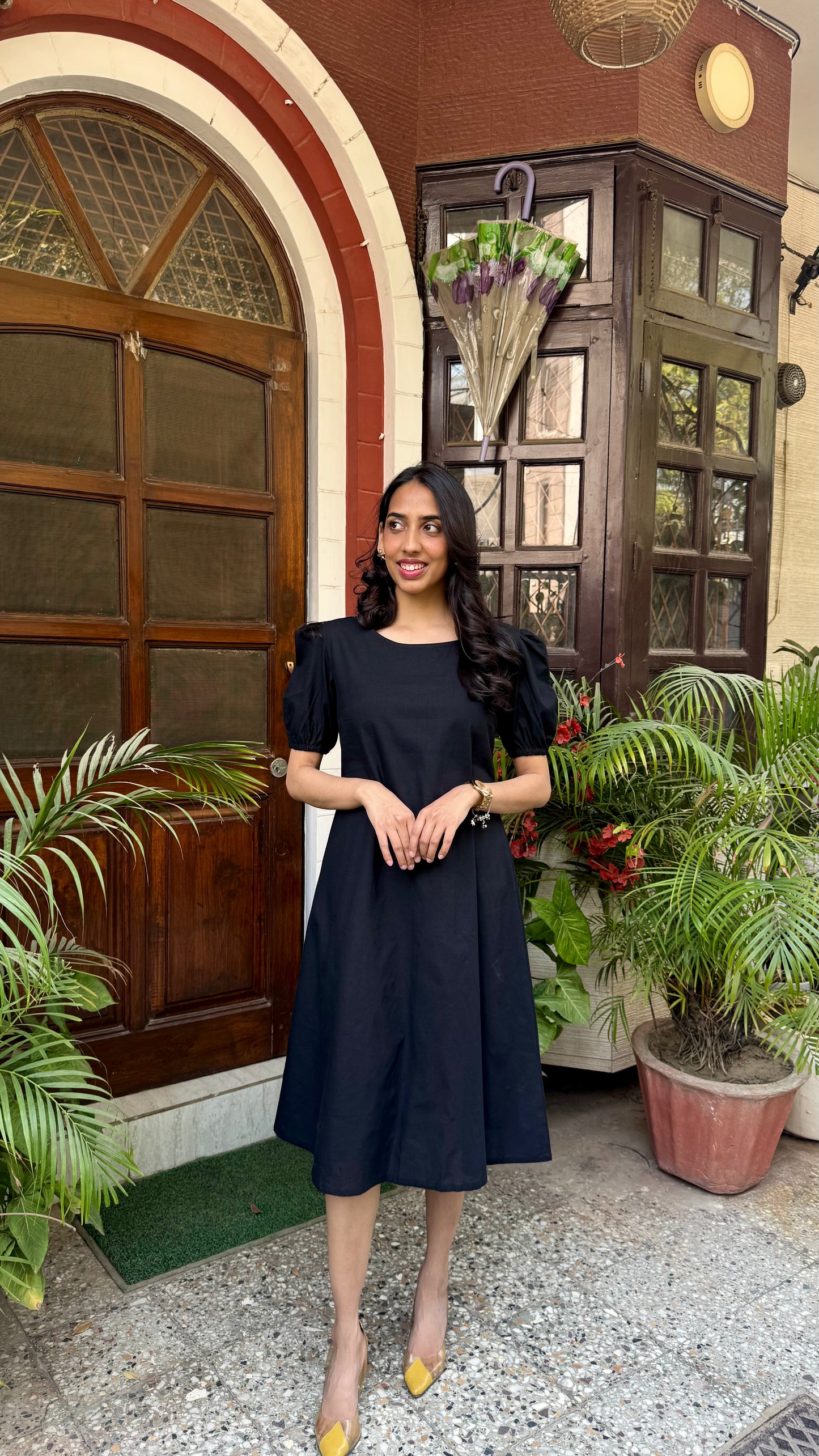 Black Schiffli Bow Cotton Dress – Midi