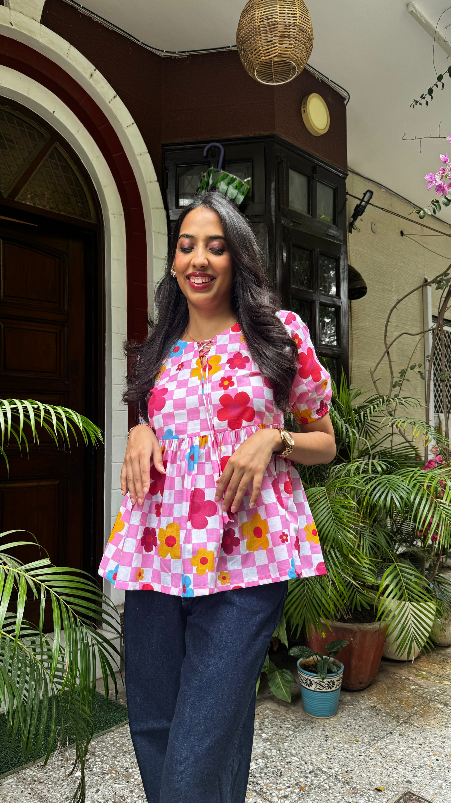 Zig Zag Tunic Top (Premium Fabric) - Pink