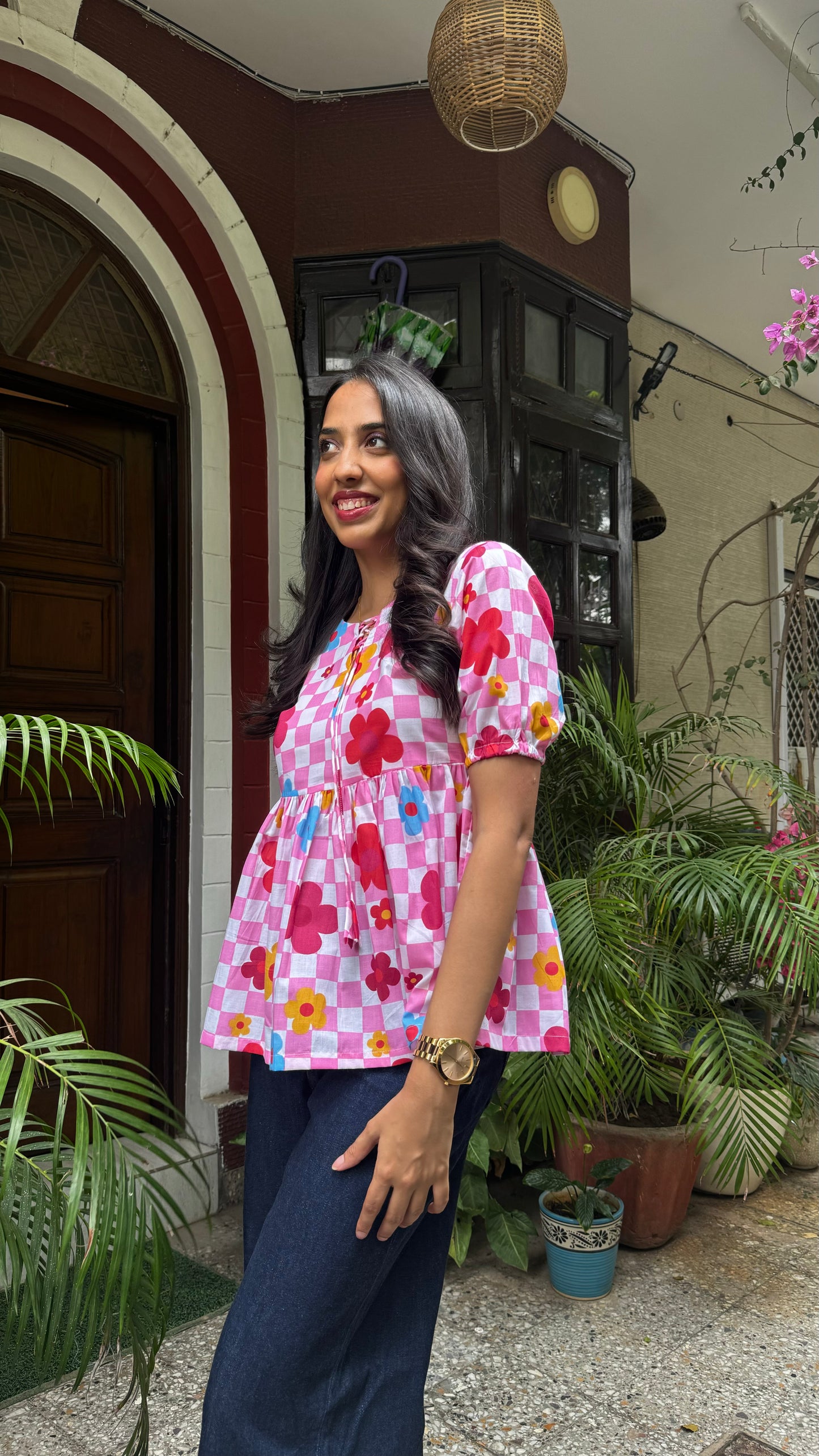 Zig Zag Tunic Top (Premium Fabric) - Pink