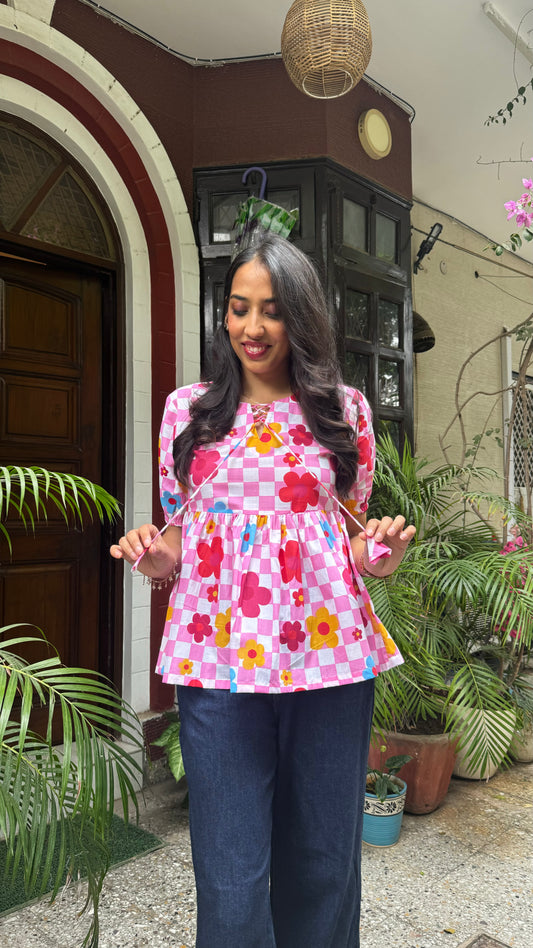 Zig Zag Tunic Top (Premium Fabric) - Pink