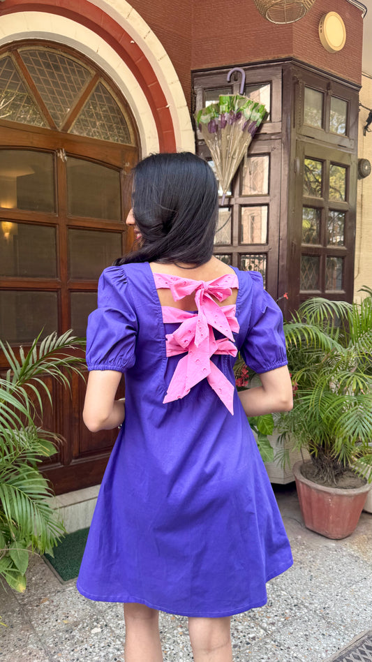 Purple Schiffli Bow Cotton Dress – Regular