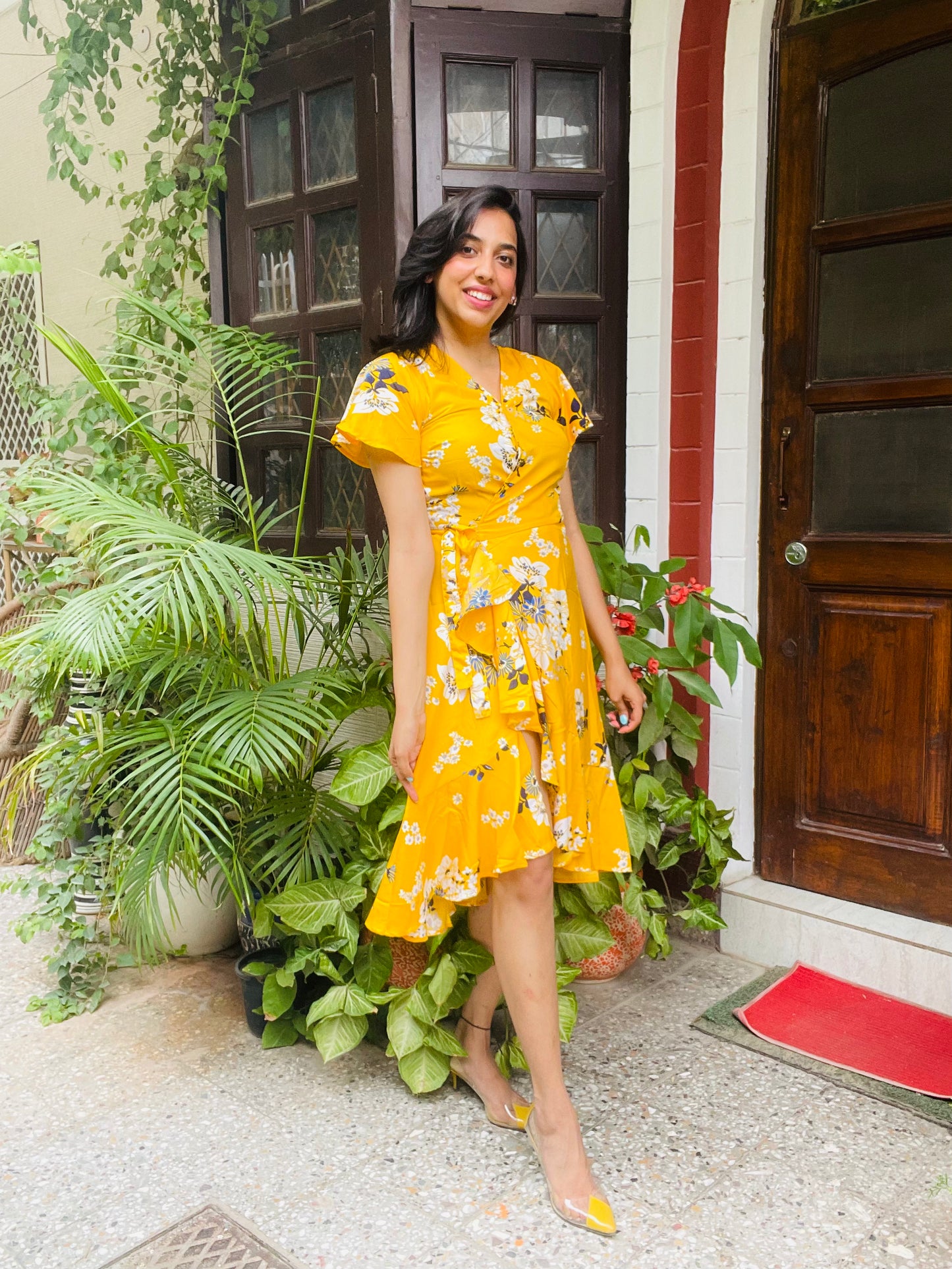 Yellow Twirl Wrap Dress