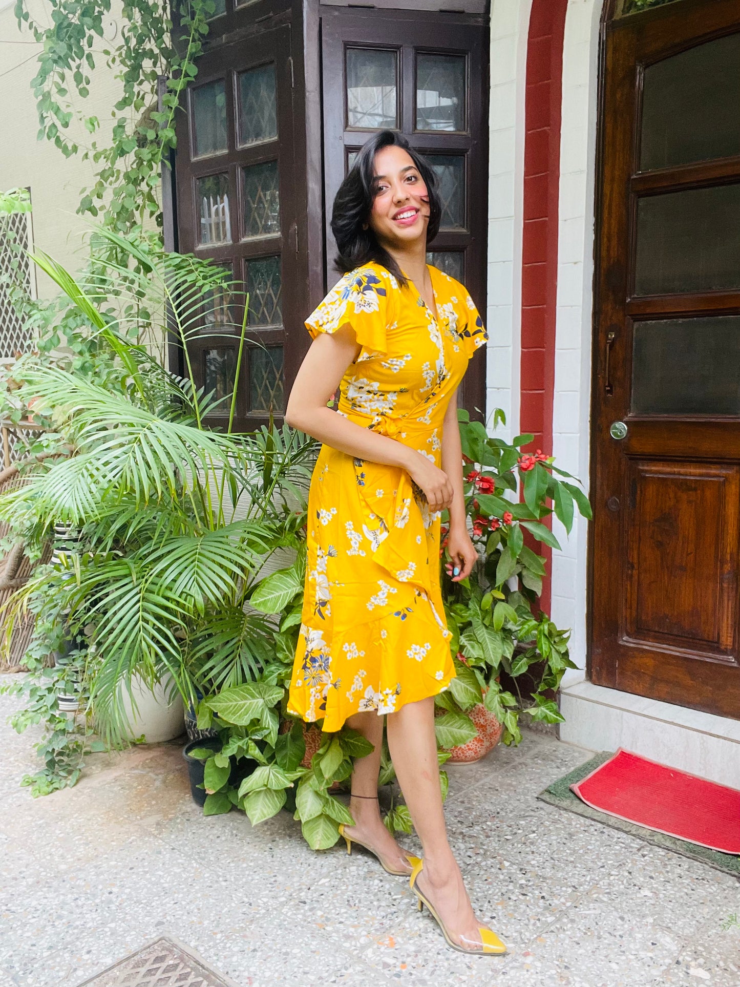 Yellow Twirl Wrap Dress