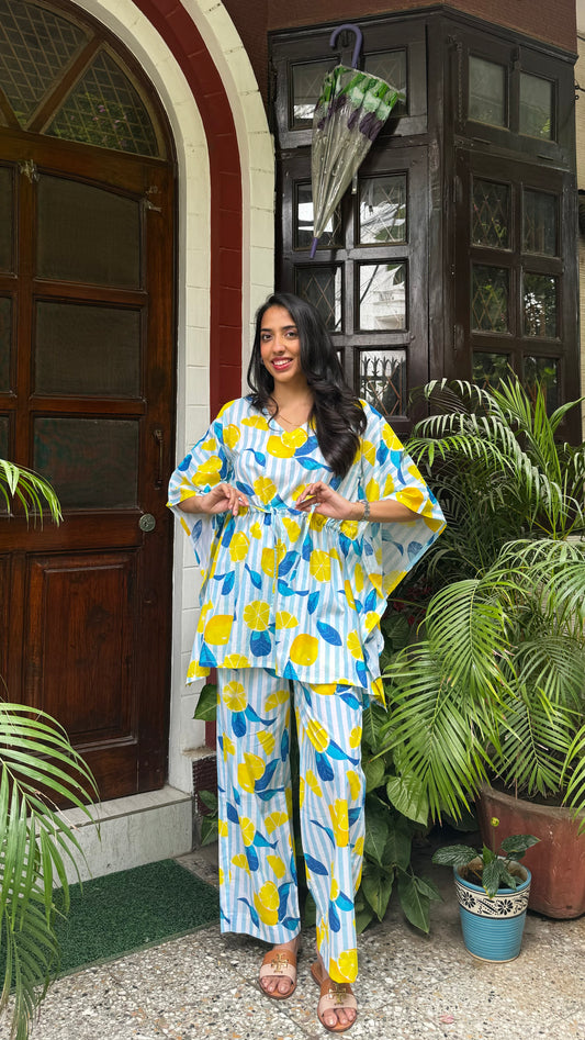 Butter Soft Cotton Kaftan Set (Premium Fabric) - Lemons