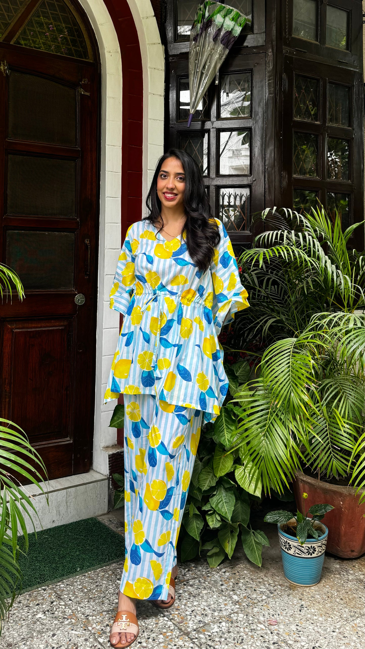 Butter Soft Cotton Kaftan Set (Premium Fabric) - Lemons