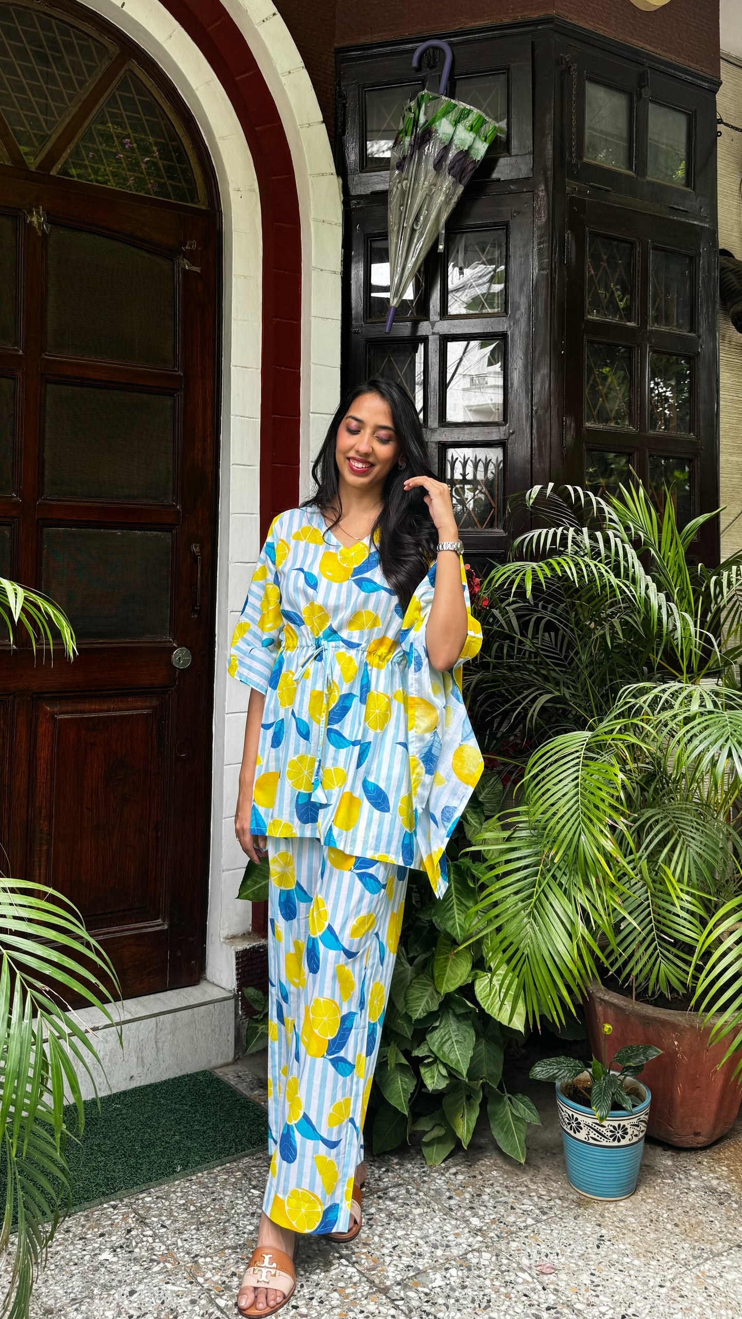 Butter Soft Cotton Kaftan Set (Premium Fabric) - Lemons