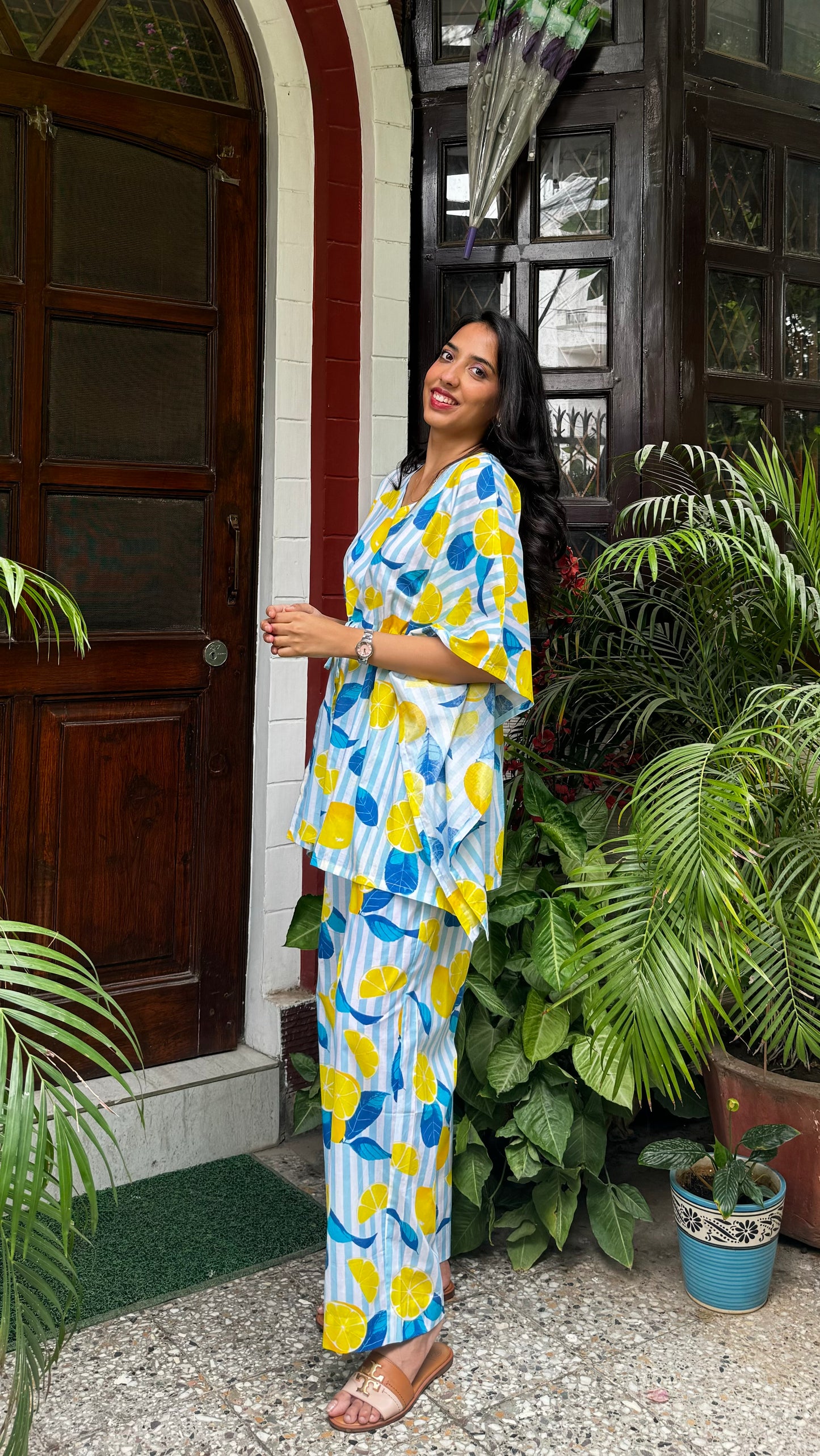 Butter Soft Cotton Kaftan Set (Premium Fabric) - Lemons