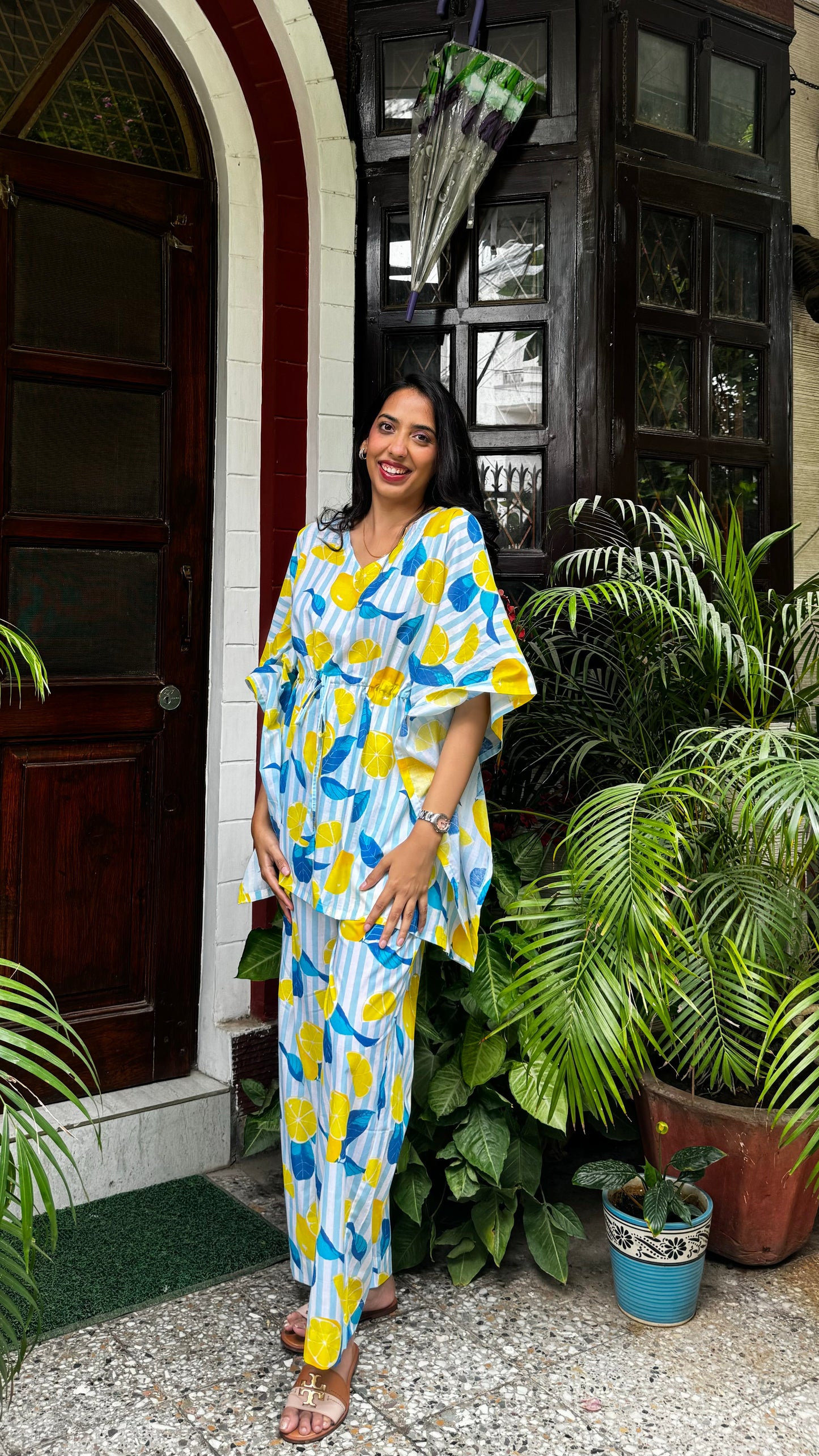 Butter Soft Cotton Kaftan Set (Premium Fabric) - Lemons