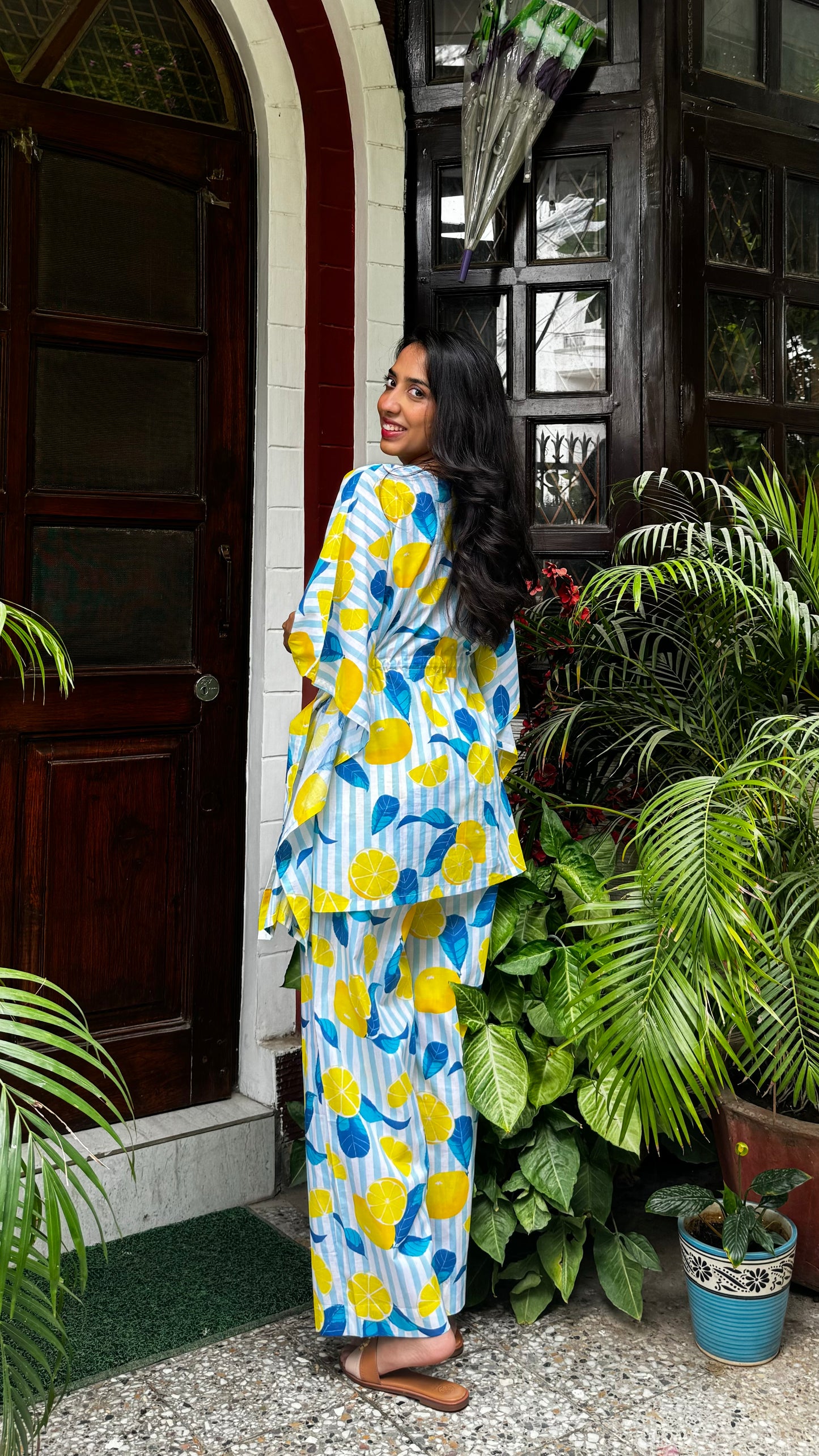 Butter Soft Cotton Kaftan Set (Premium Fabric) - Lemons