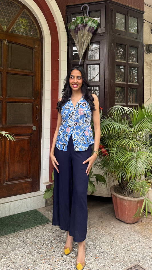 Belle Cotton Shirt (Sleeveless)  - Blue