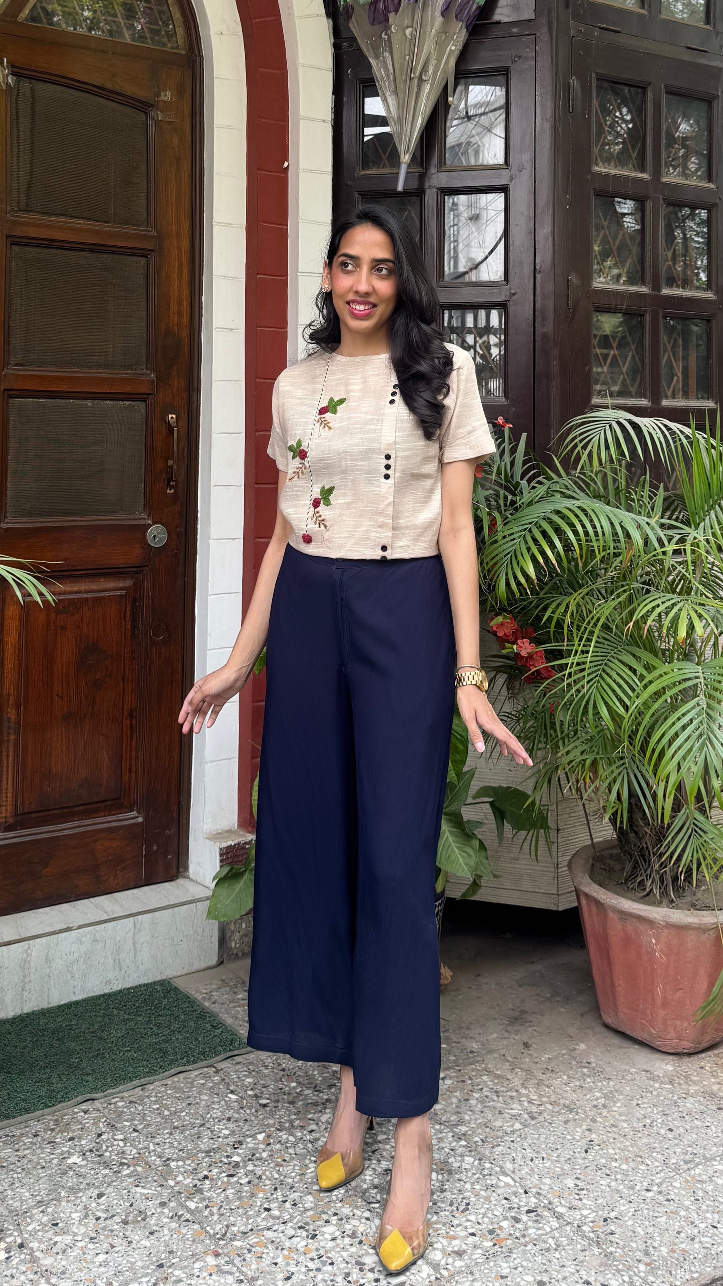 Charming Cherry Cotton Top - Cream