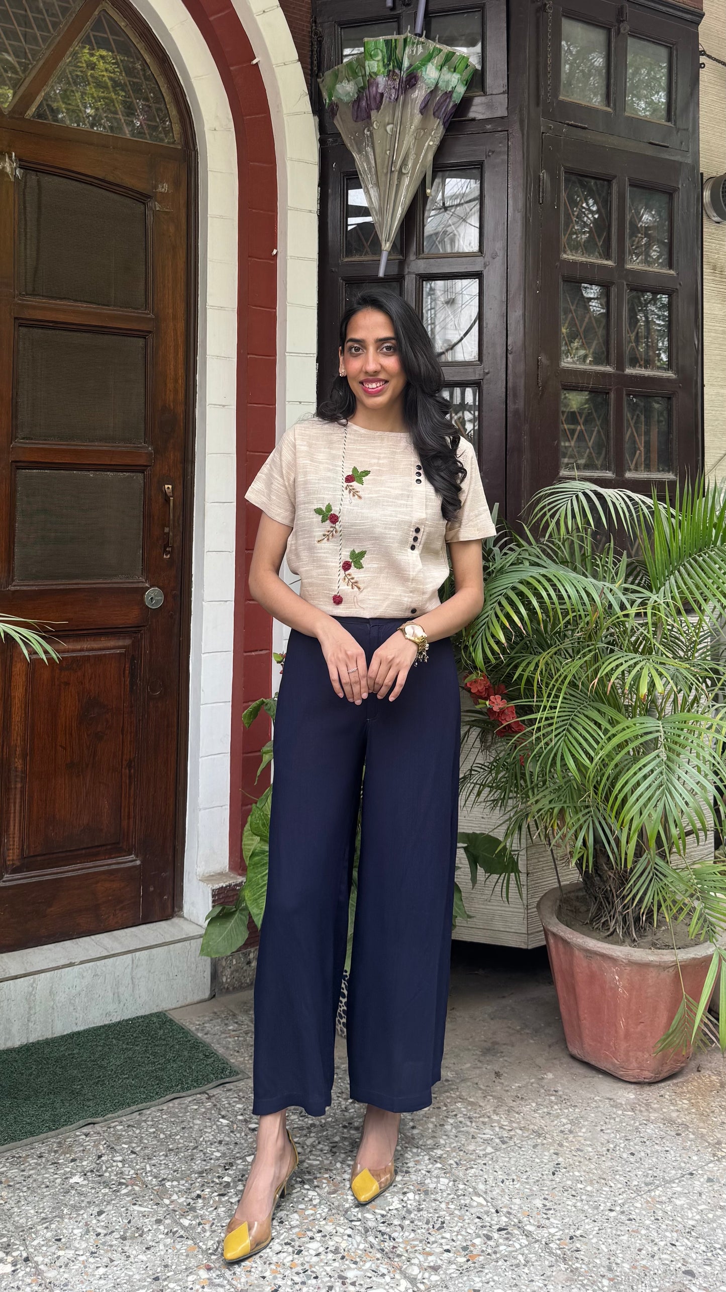 Charming Cherry Cotton Top - Cream