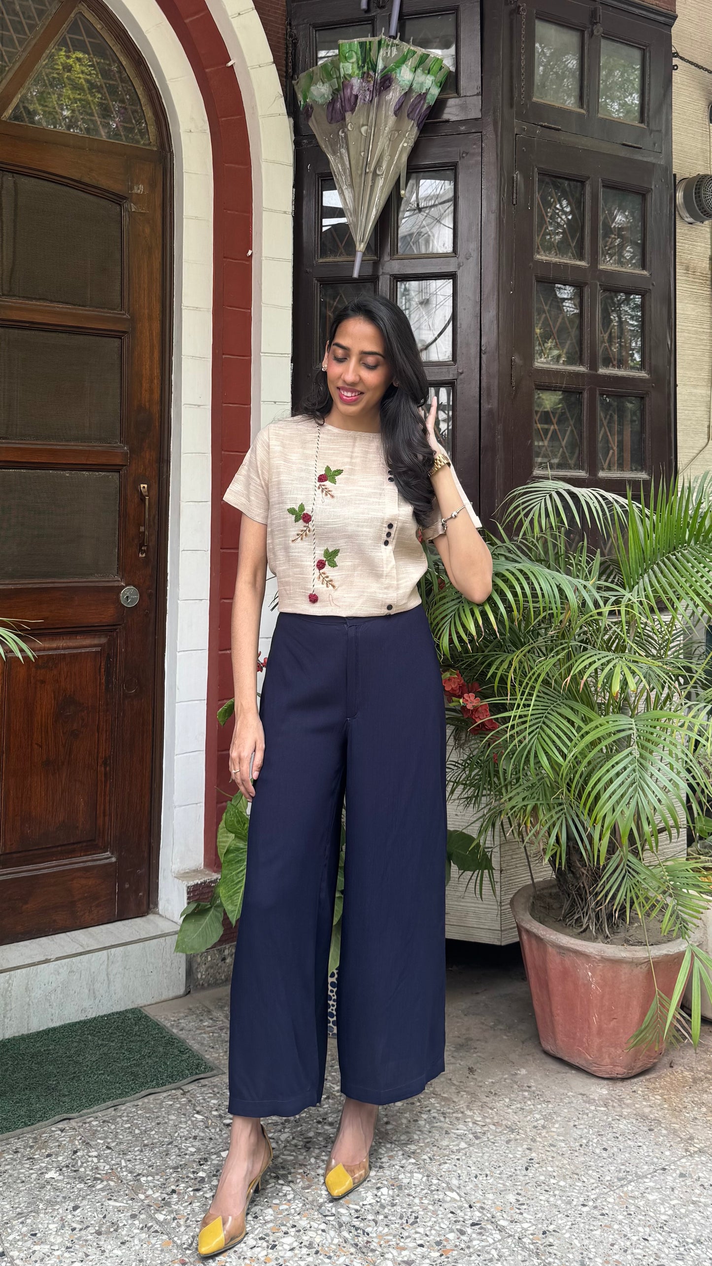 Charming Cherry Cotton Top - Cream