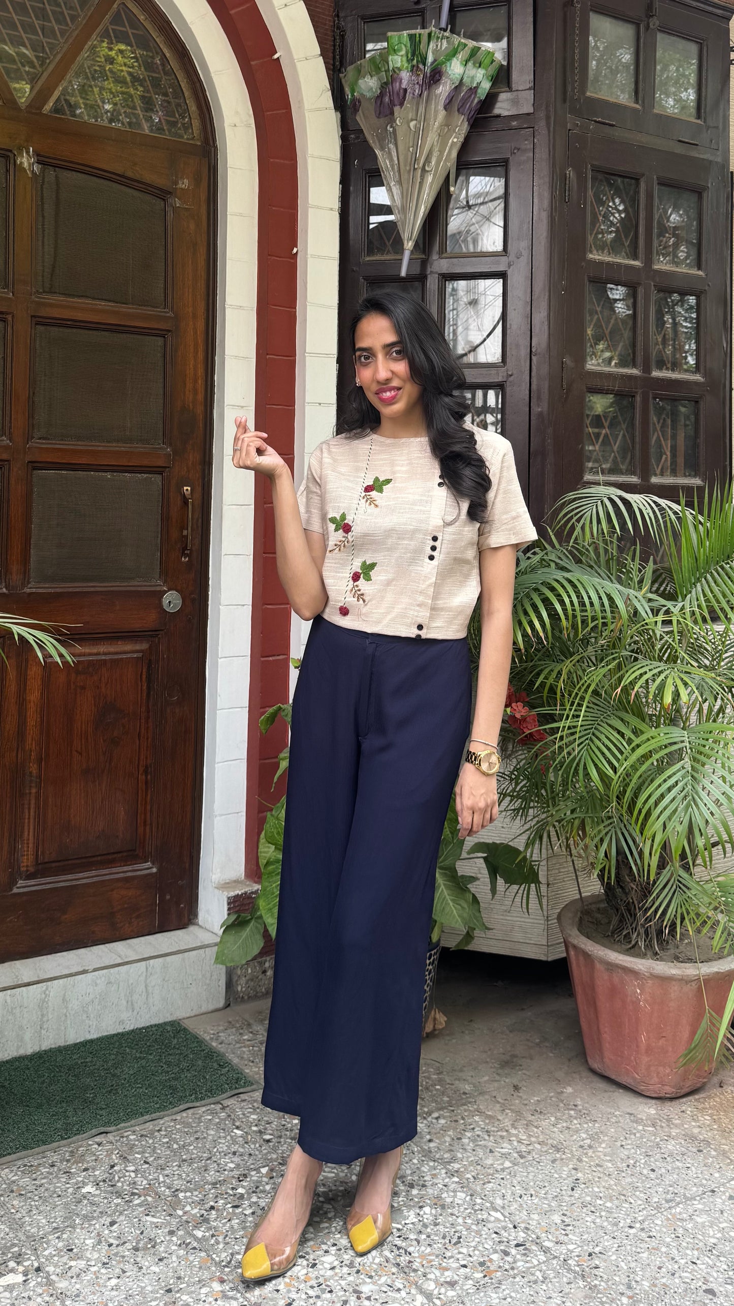 Charming Cherry Cotton Top - Cream