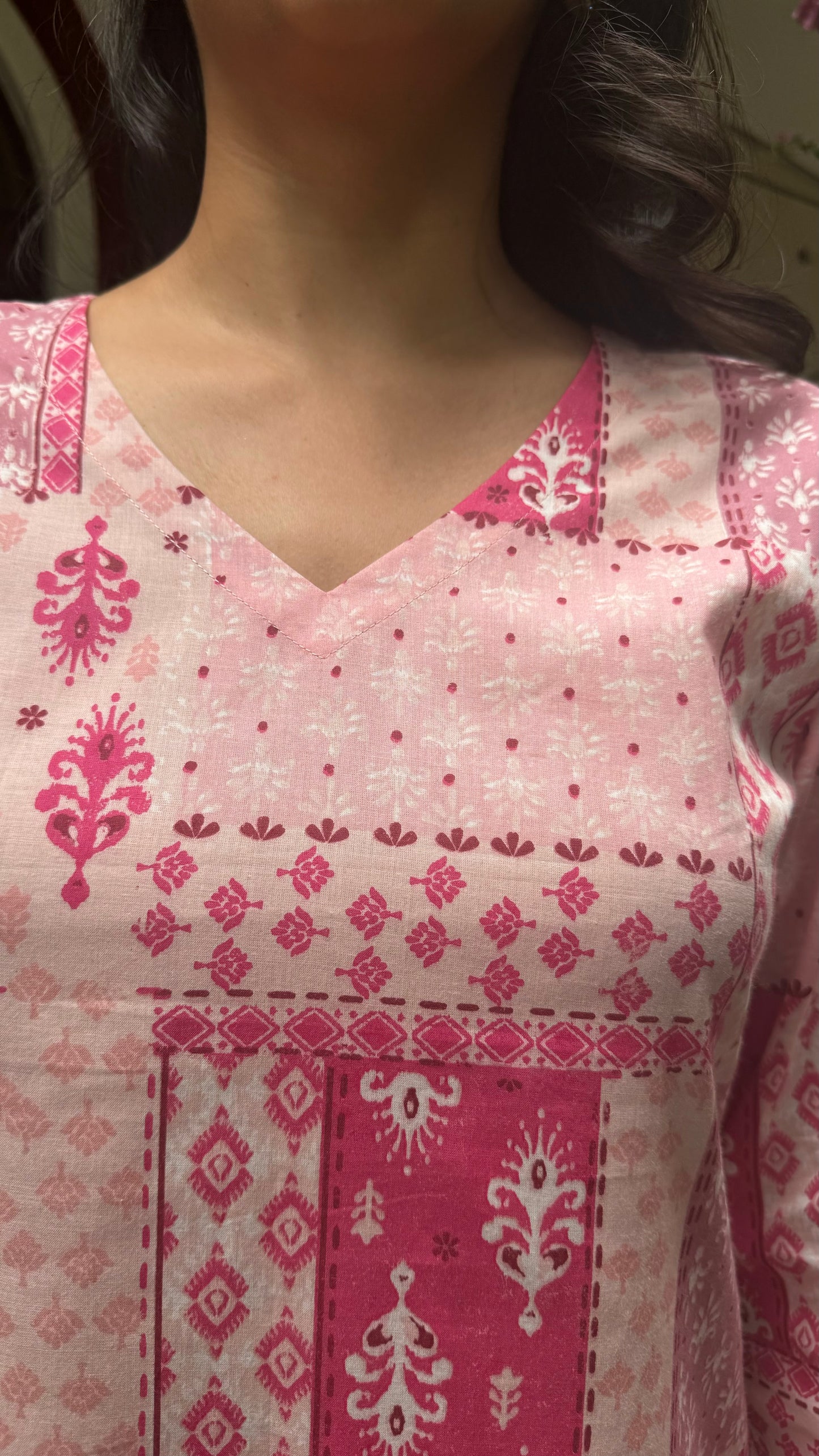 Criss-Cross Cotton Kurti - Pink (Premium Fabric)