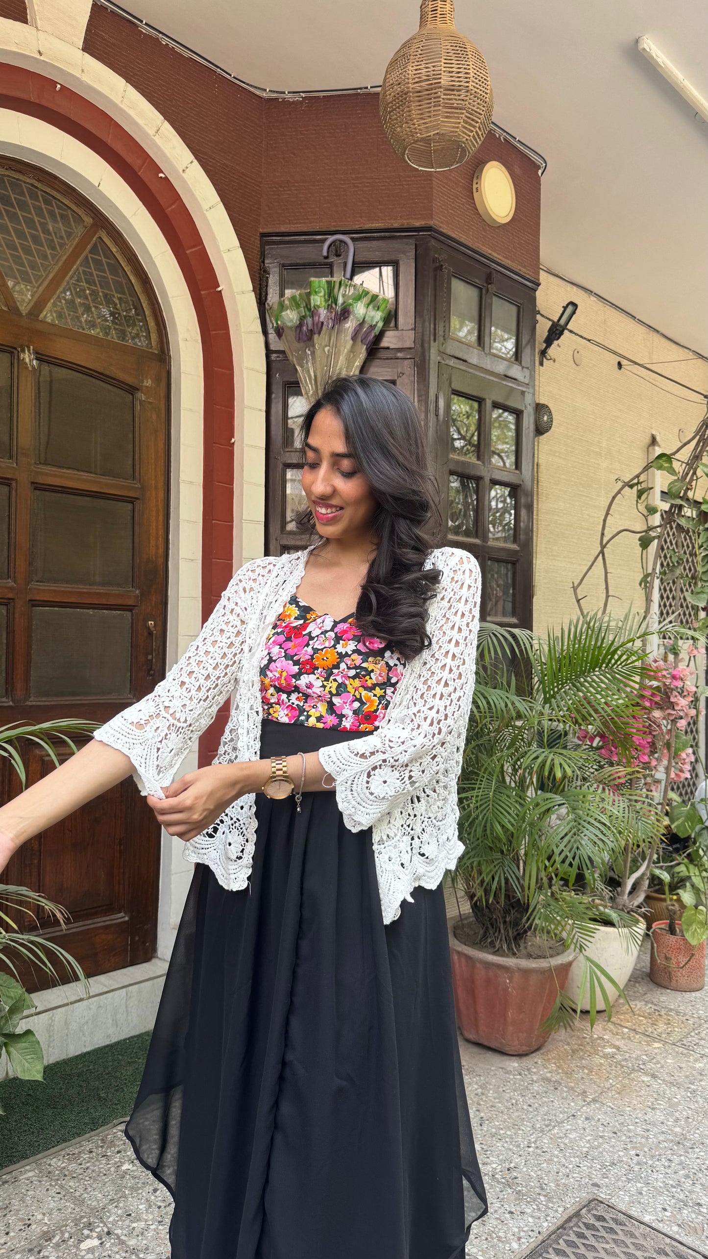 Crochet Inspired Lace Shrug - White (Free Size)