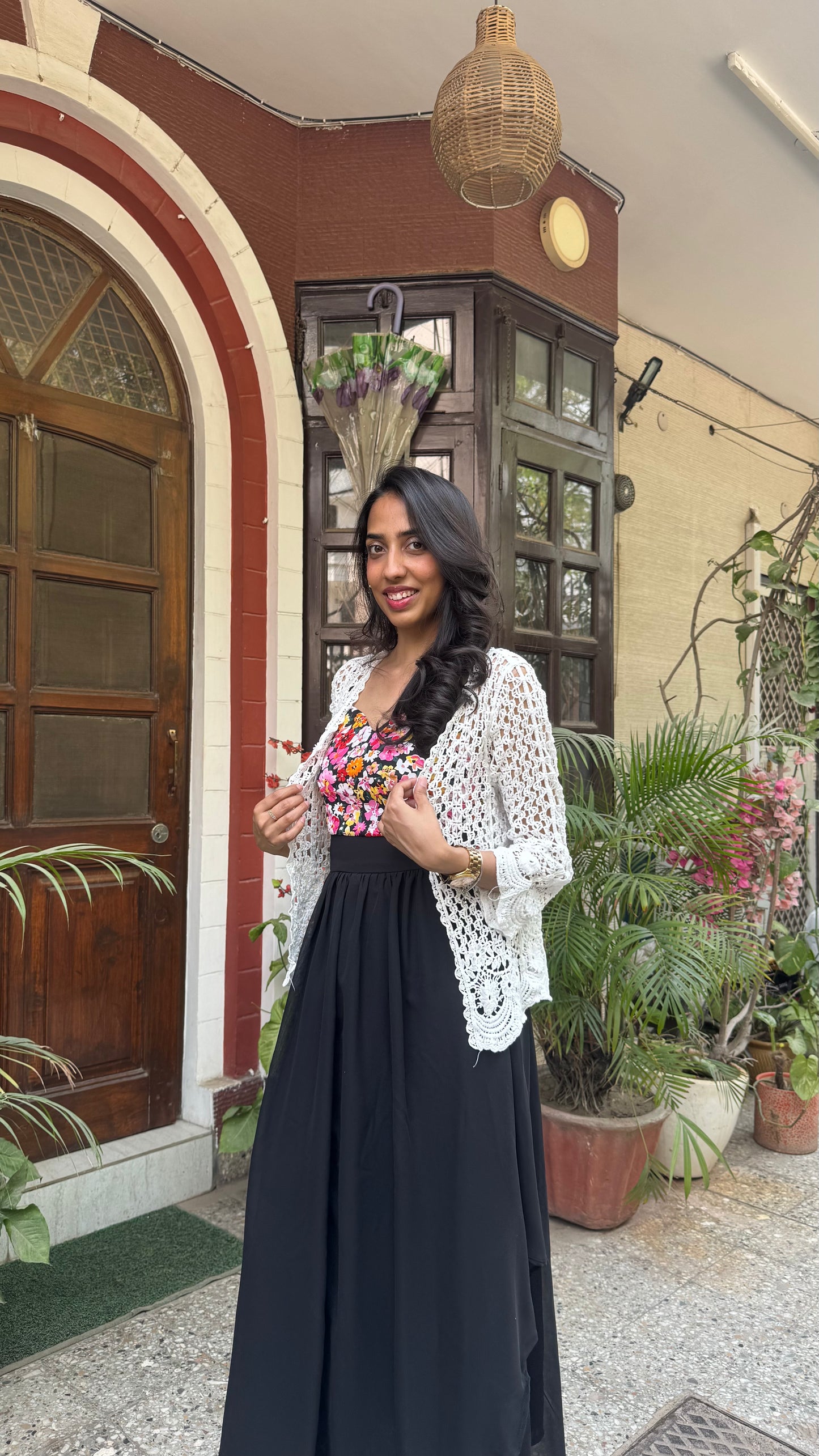 Crochet Inspired Lace Shrug - White (Free Size)